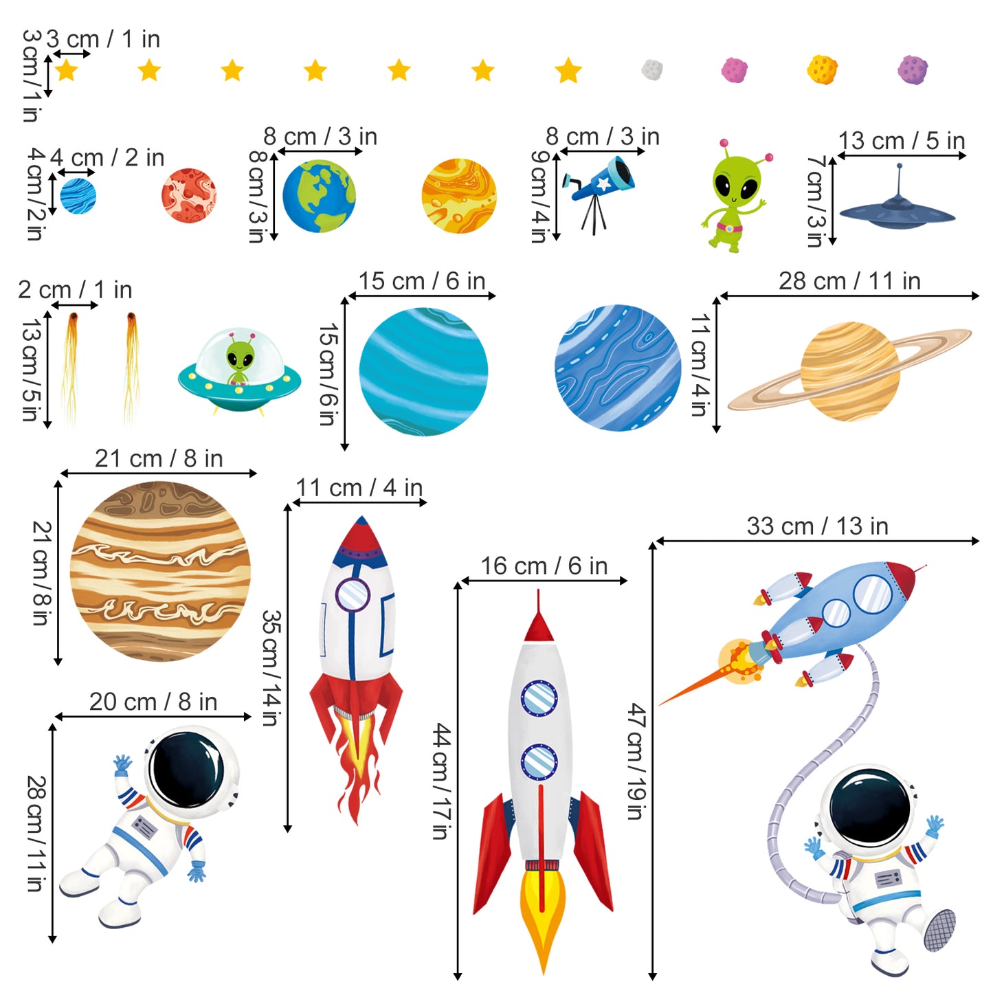 decalmile Outer Space Wall Decals Rocket Planets Astronaut Wall Stickers