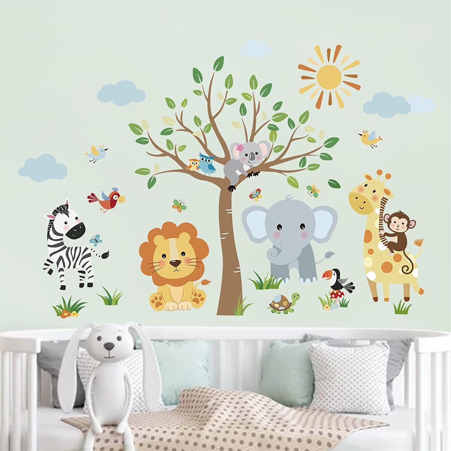decalmile Forest Baby Animals Wall Decals Elephant Lion Giraffe Wall Stickers