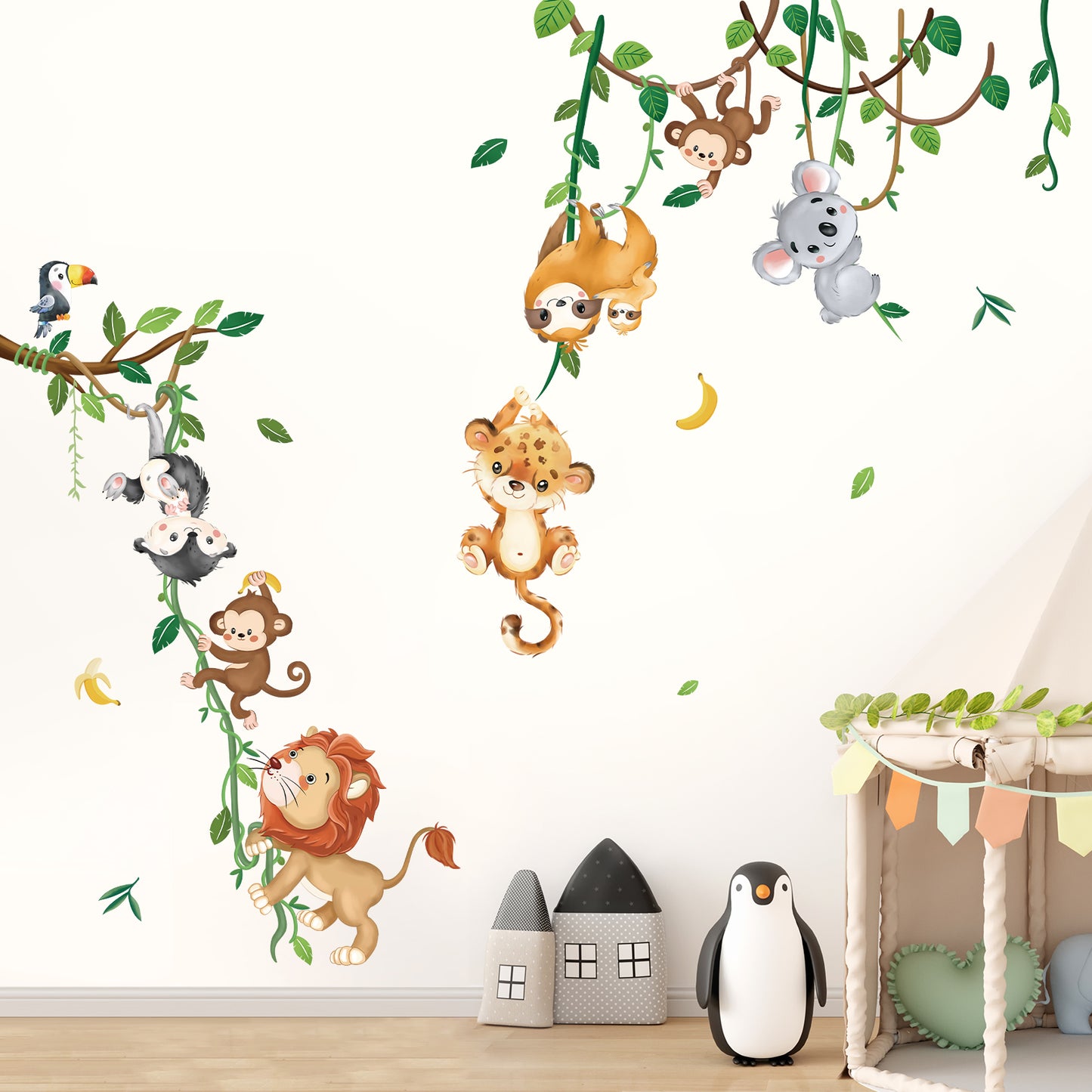 decalmile Jungle Animals Climbing Tree Wall Decals Monkey Lion Koala Tiger Wall Stickers