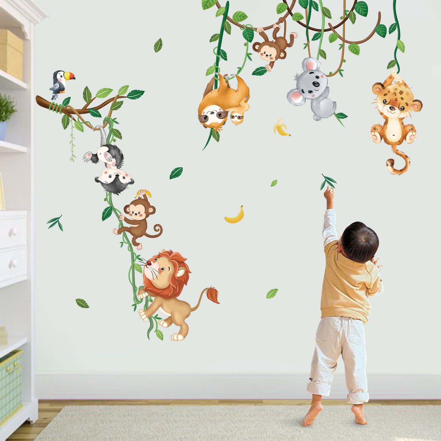 decalmile Jungle Animals Climbing Tree Wall Decals Monkey Lion Koala Tiger Wall Stickers