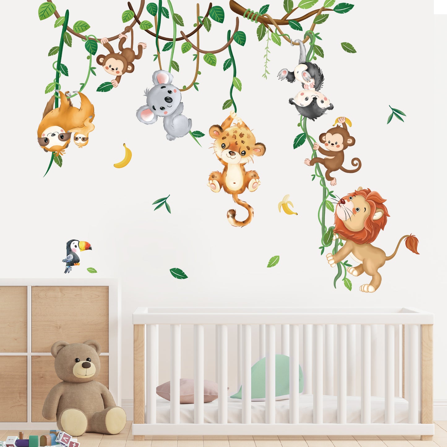 decalmile Jungle Animals Climbing Tree Wall Decals Monkey Lion Koala Tiger Wall Stickers