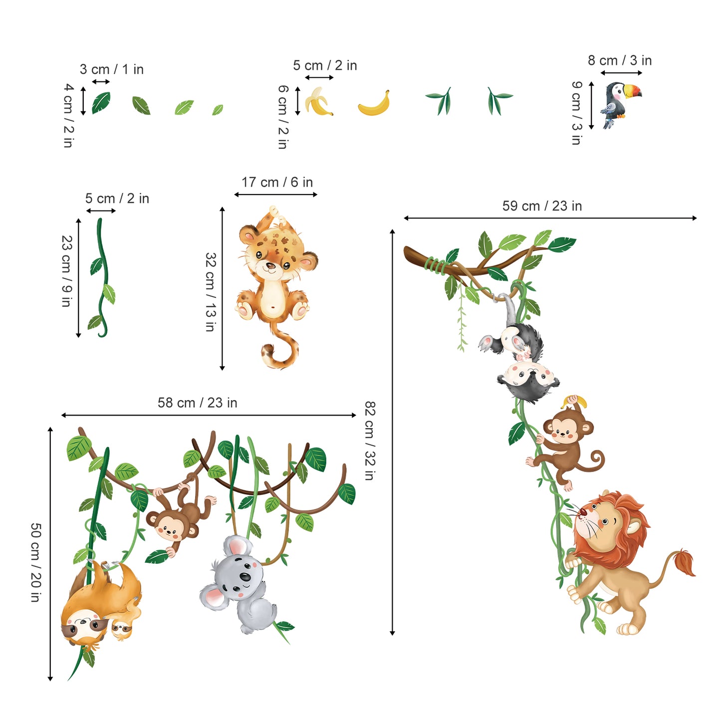 decalmile Jungle Animals Climbing Tree Wall Decals Monkey Lion Koala Tiger Wall Stickers