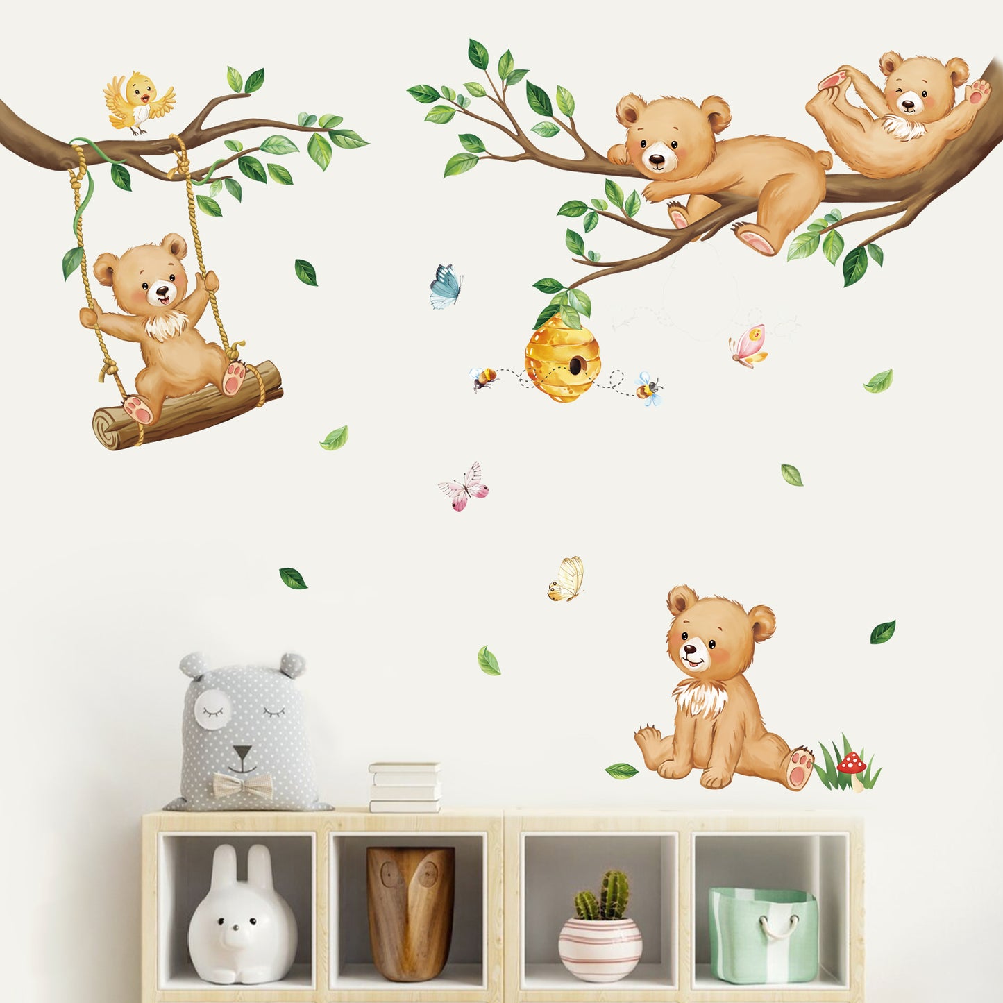 decalmile Woodland Bear Wall Decals Animal Tree Branch Wall Stickers