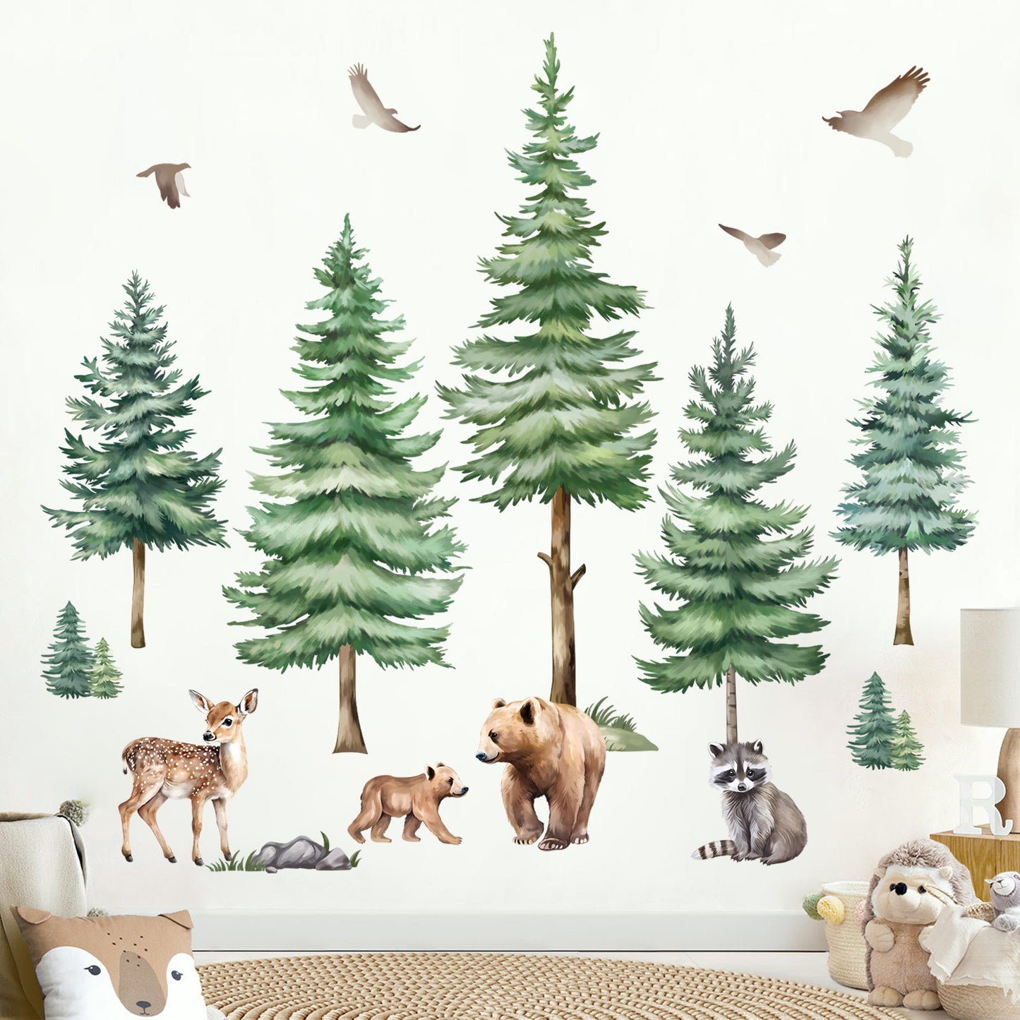 decalmile Large Pine Tree Wall Decals Woodland Animal Bear Wall Stickers