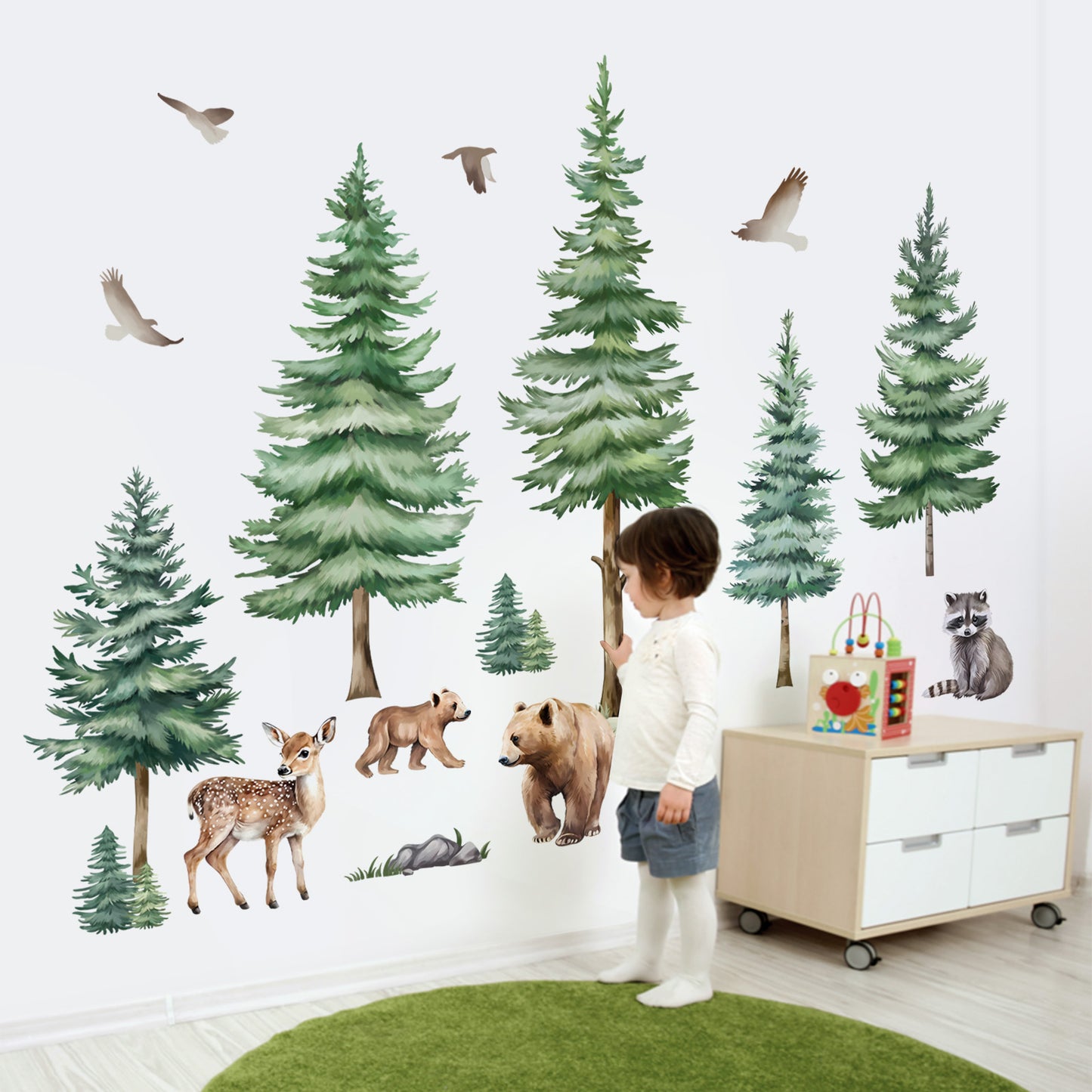 decalmile Large Pine Tree Wall Decals Woodland Animal Bear Wall Stickers