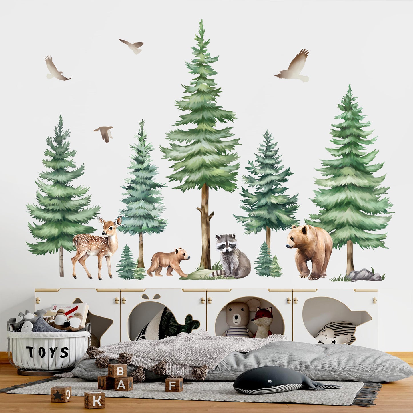 decalmile Large Pine Tree Wall Decals Woodland Animal Bear Wall Stickers