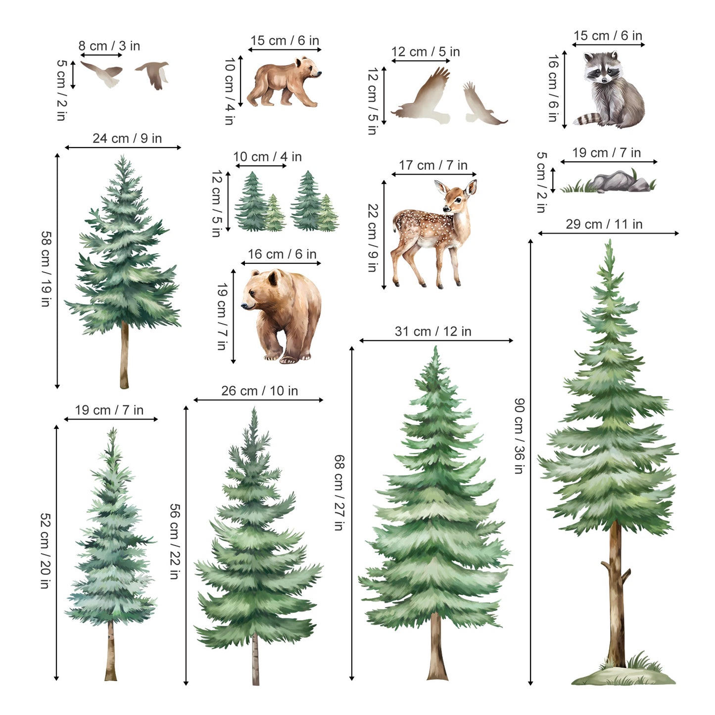 decalmile Large Pine Tree Wall Decals Woodland Animal Bear Wall Stickers