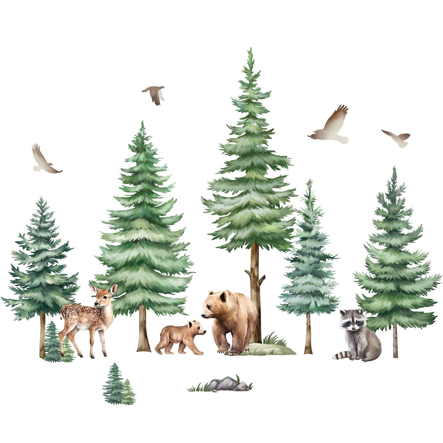 decalmile Large Pine Tree Wall Decals Woodland Animal Bear Wall Stickers