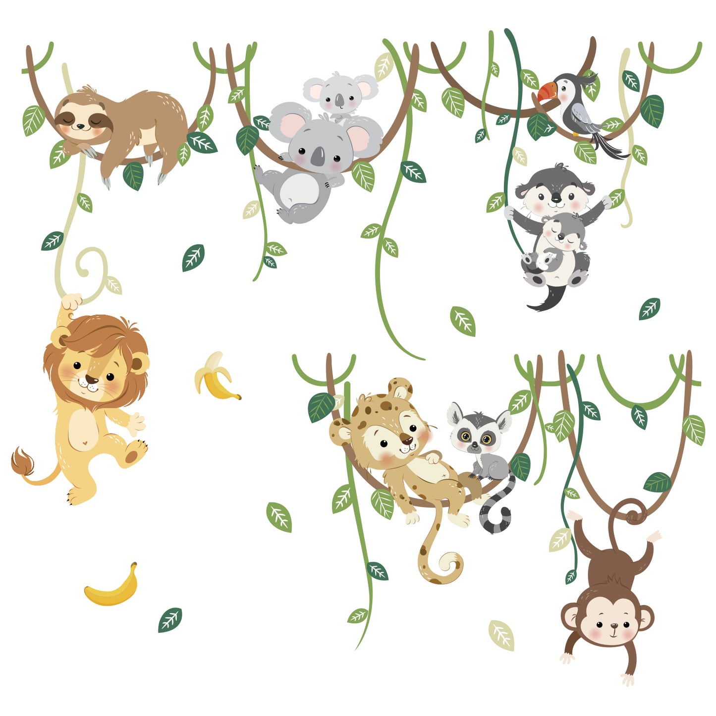 decalmile Jungle Animals Safari Wall Decals Lion Monkey Koala Wall Stickers