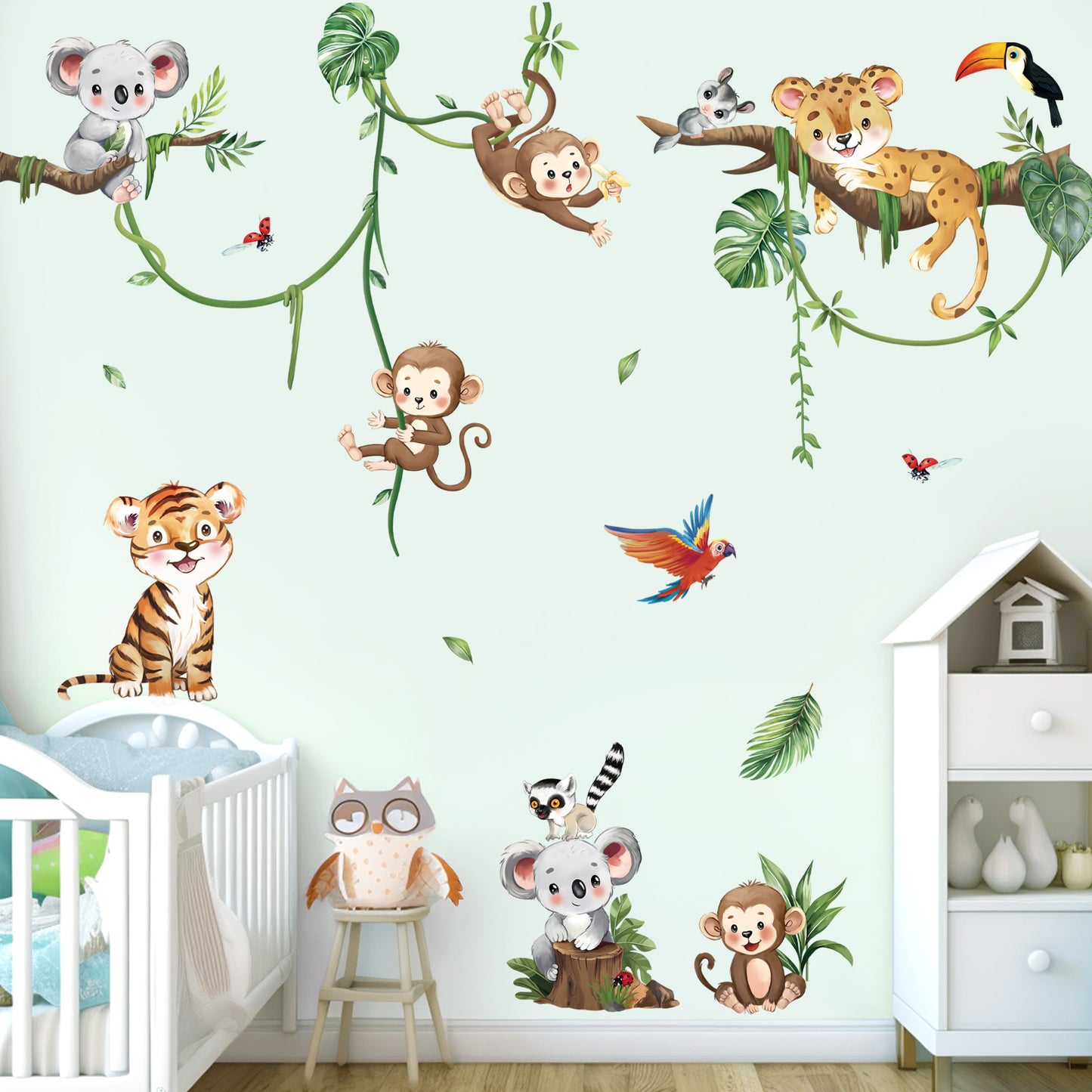 decalmile Jungle Animal Tree Branch Wall Decals Safari Animal Monkey Koala Wall Stickers