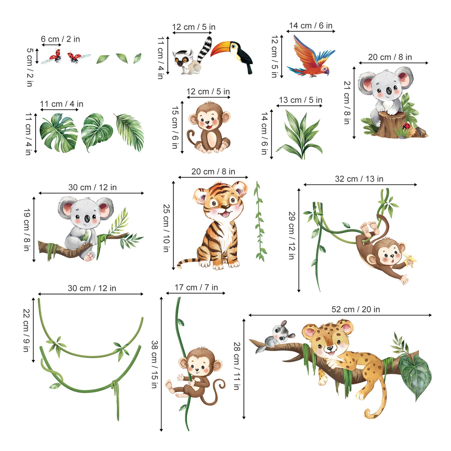 decalmile Jungle Animal Tree Branch Wall Decals Safari Animal Monkey Koala Wall Stickers