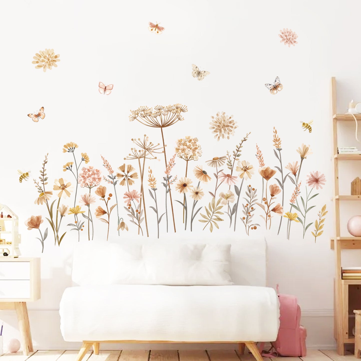 decalmile Boho Flower Wall Decals Wildflower Floral Dandelion Grass Wall Stickers