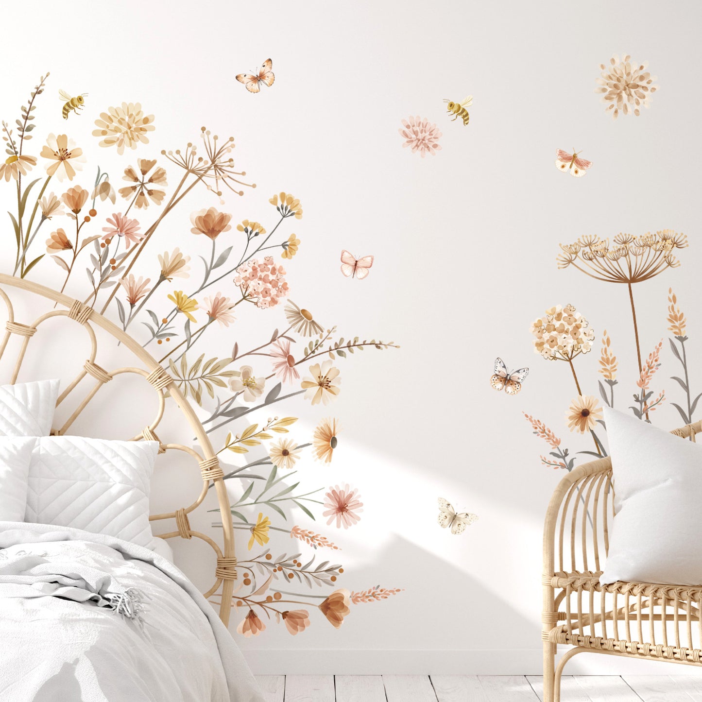 decalmile Boho Flower Wall Decals Wildflower Floral Dandelion Grass Wall Stickers