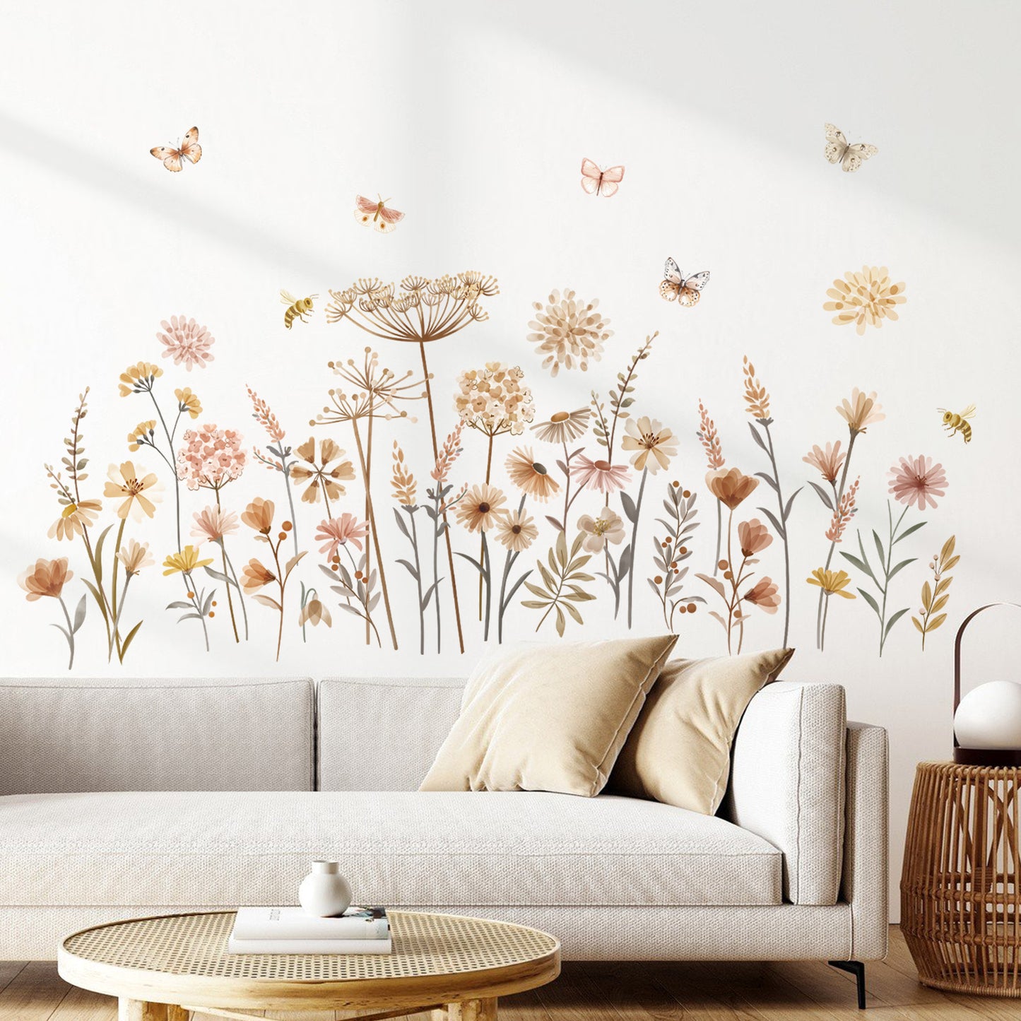 decalmile Boho Flower Wall Decals Wildflower Floral Dandelion Grass Wall Stickers
