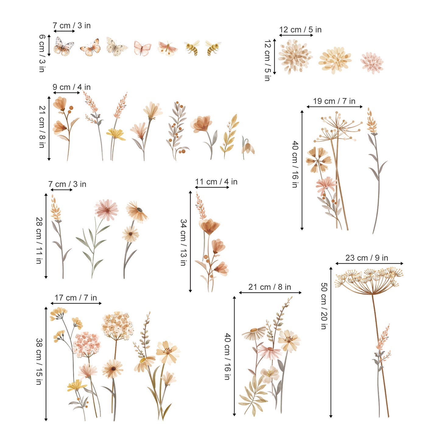 decalmile Boho Flower Wall Decals Wildflower Floral Dandelion Grass Wall Stickers
