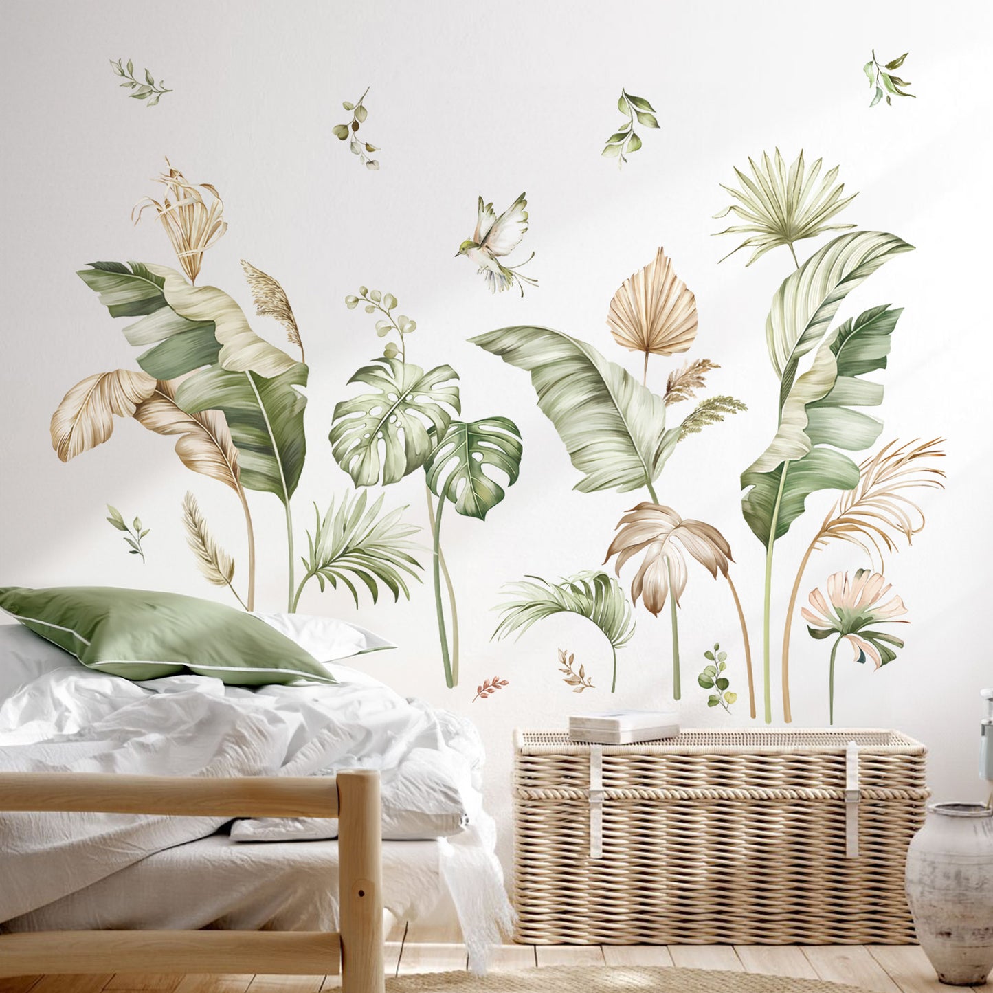 decalmile Boho Tropical Leaves Wall Decals Palm Leaf Green Plants Wall Stickers