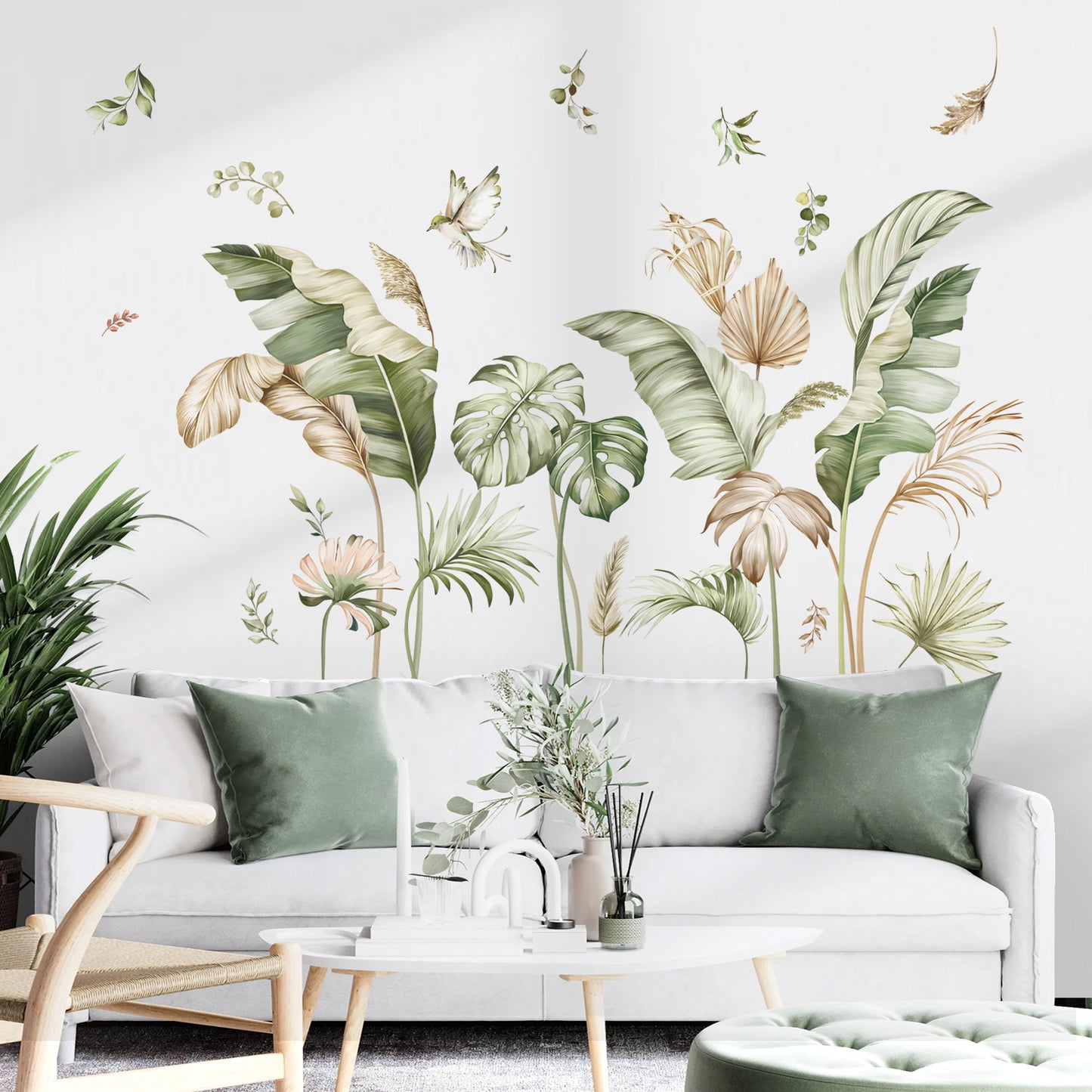 decalmile Boho Tropical Leaves Wall Decals Palm Leaf Green Plants Wall Stickers