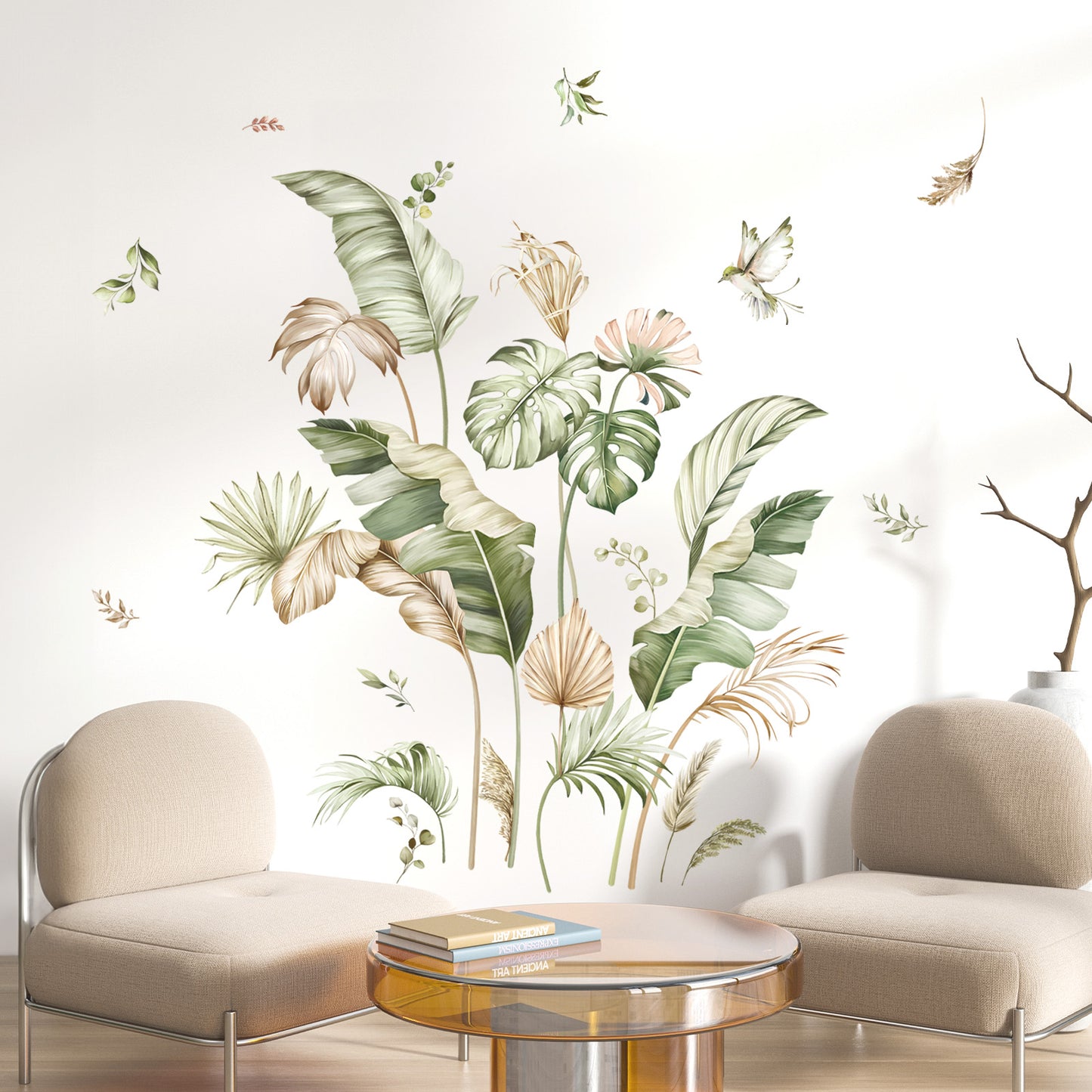 decalmile Boho Tropical Leaves Wall Decals Palm Leaf Green Plants Wall Stickers