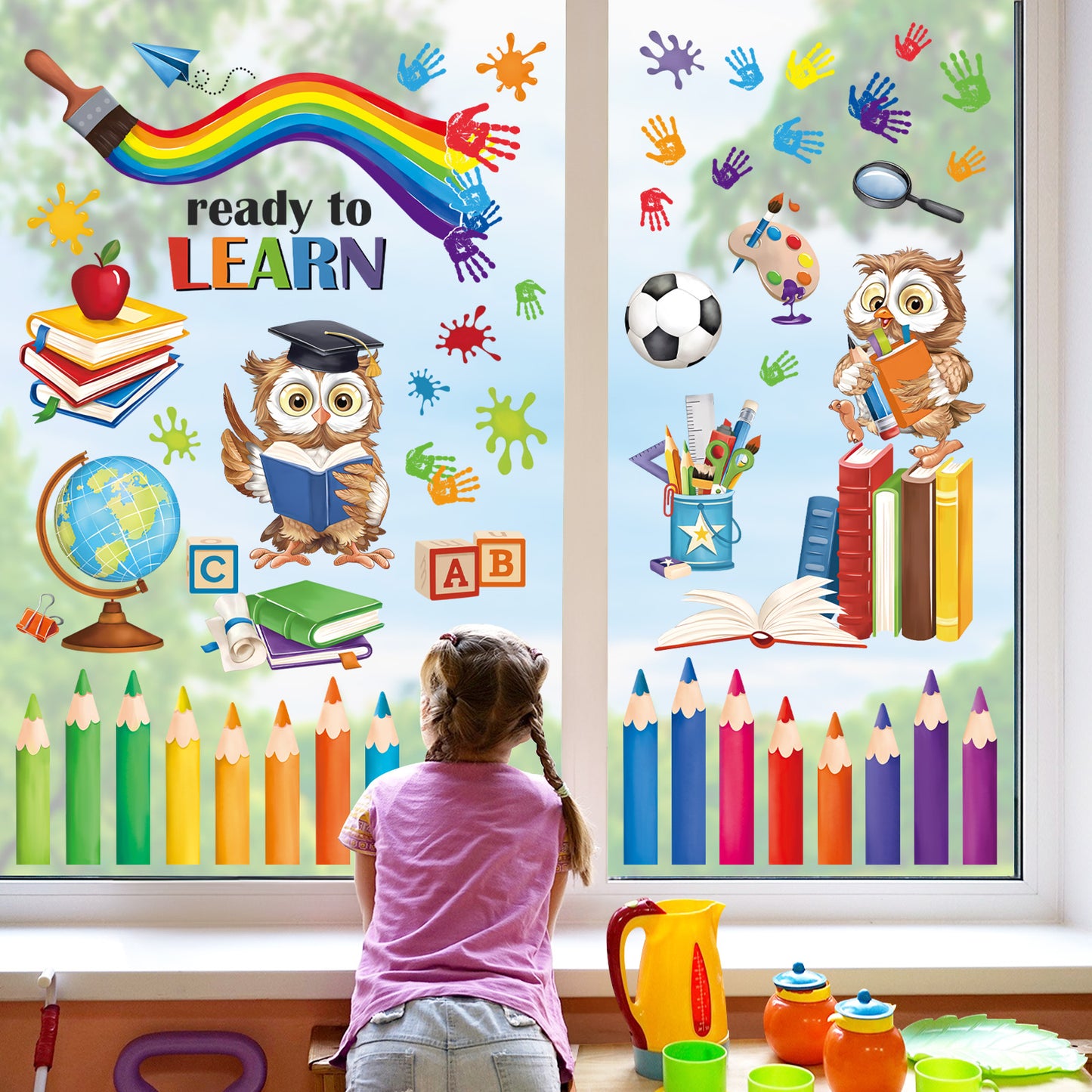 decalmile Inspirational Quotes Window Clings Back to School Kids Reading Books Rainbow Anti-Collision Window Decals