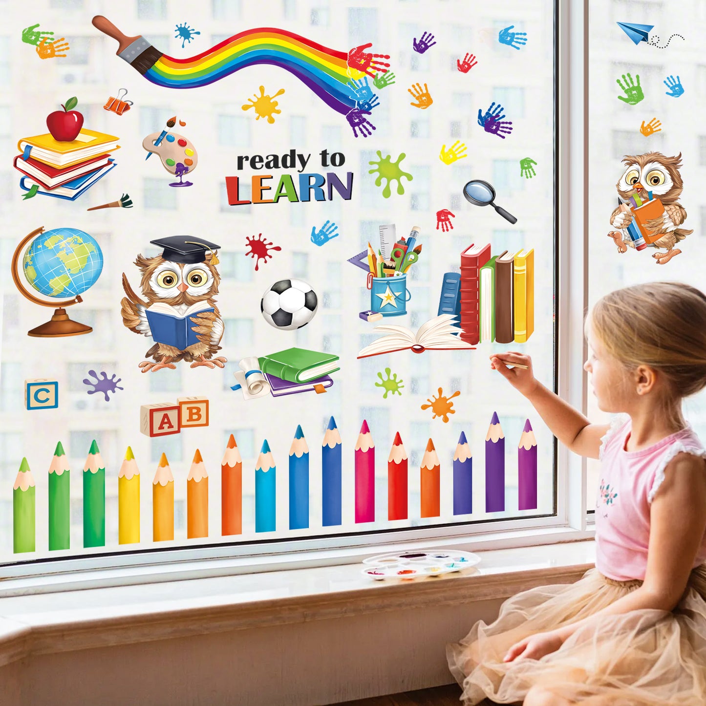 decalmile Inspirational Quotes Window Clings Back to School Kids Reading Books Rainbow Anti-Collision Window Decals