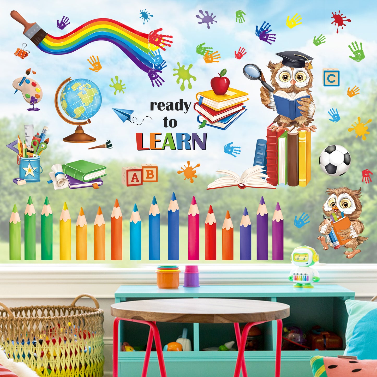 decalmile Inspirational Quotes Window Clings Back to School Kids Reading Books Rainbow Anti-Collision Window Decals