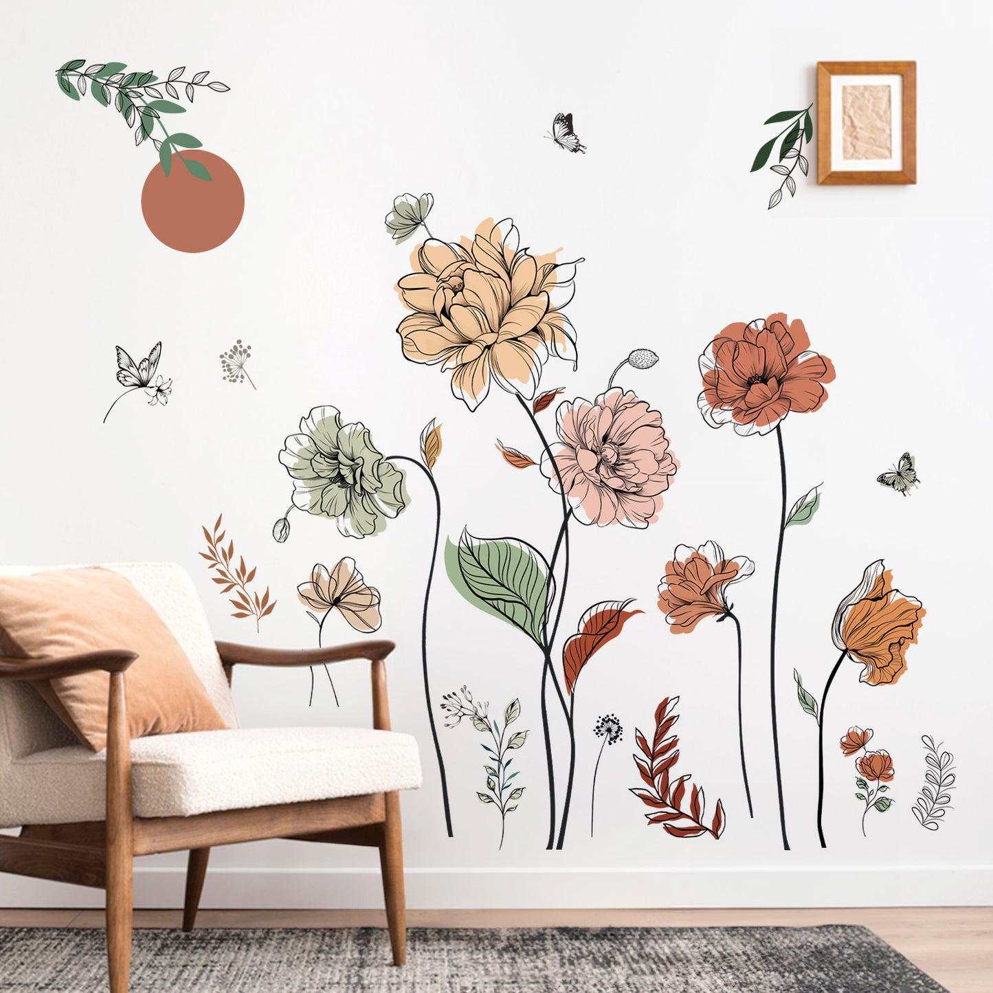 decalmile Boho Flower Wall Decals Floral Plants Grass Wall Stickers
