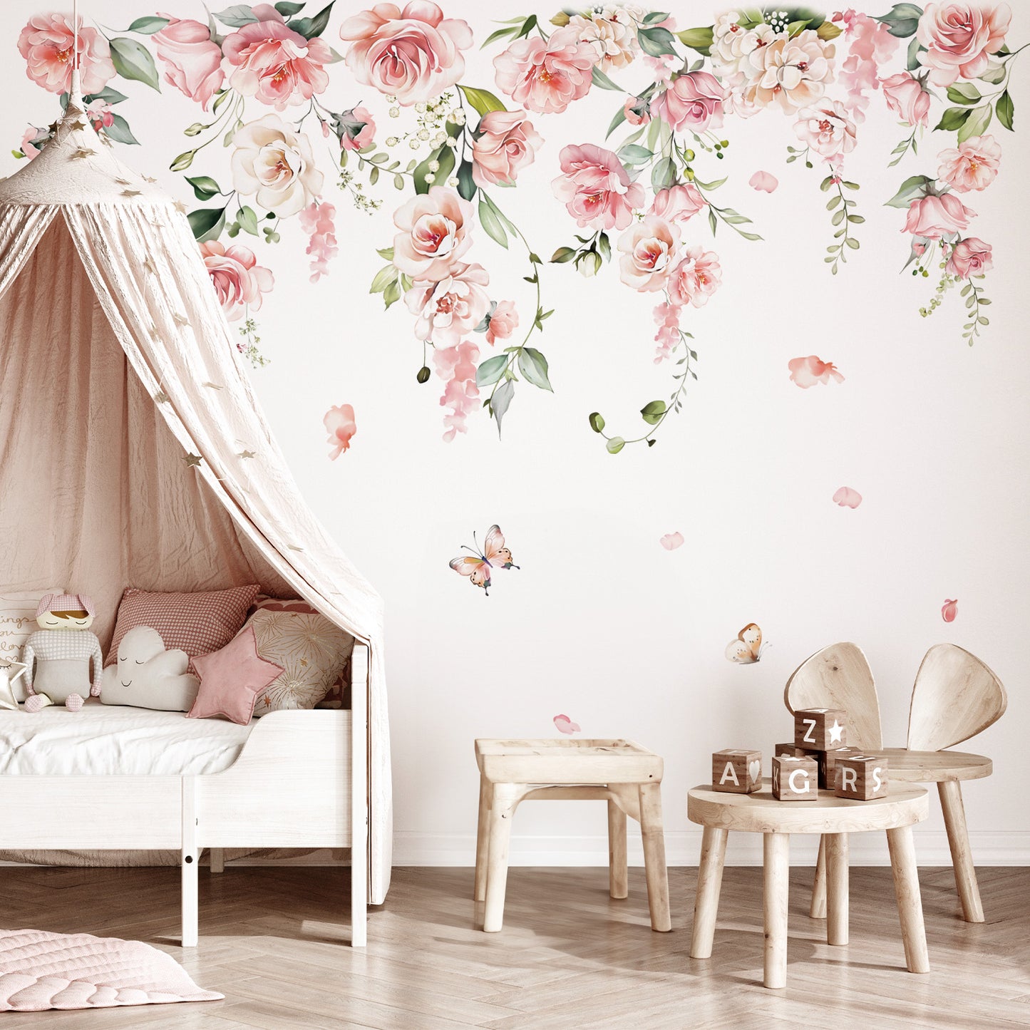 decalmile Spring Large Pink Flower Wall Decals Hanging Vine Floral Wall Stickers