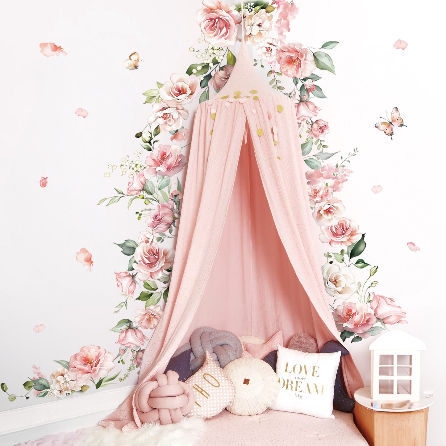 decalmile Spring Large Pink Flower Wall Decals Hanging Vine Floral Wall Stickers