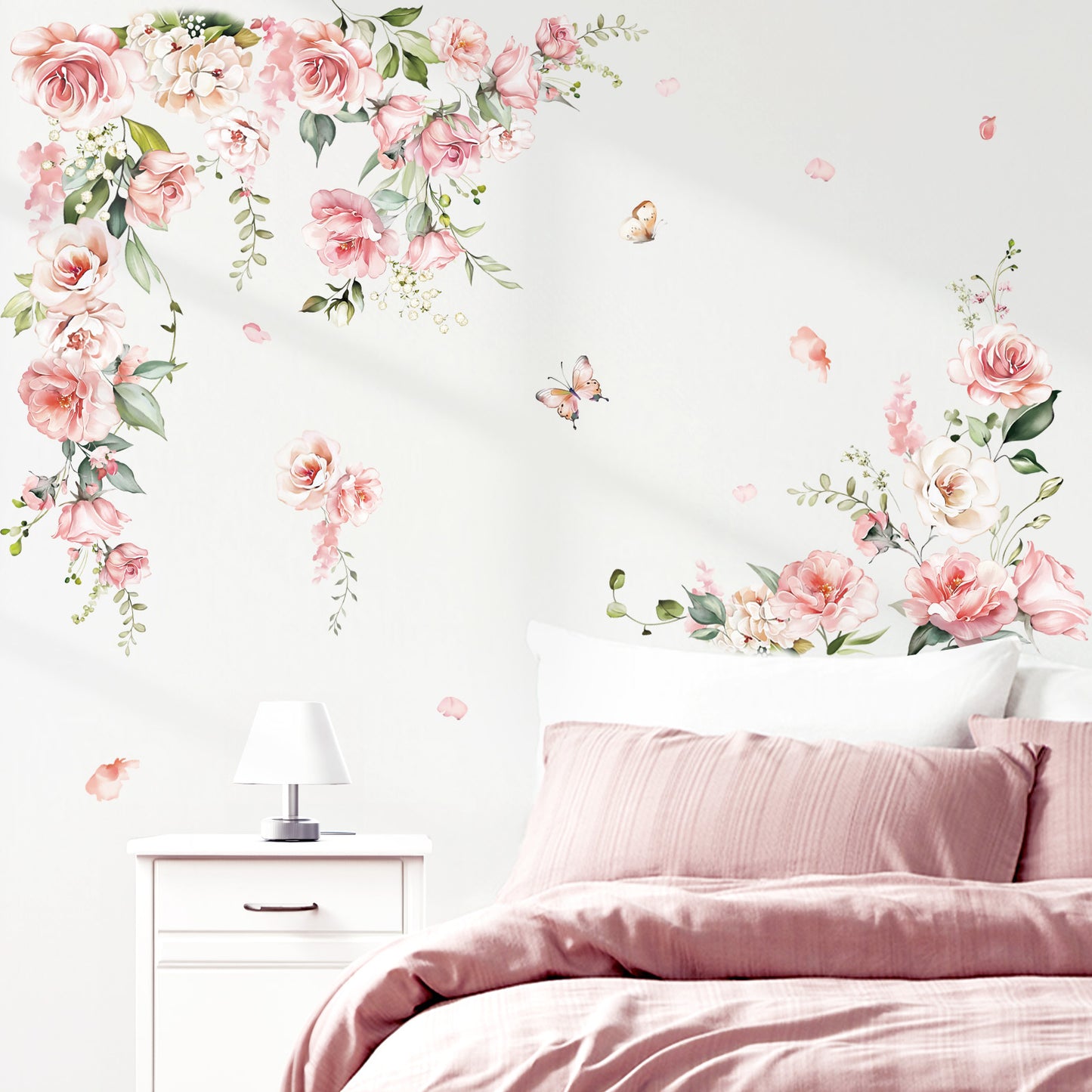 decalmile Spring Large Pink Flower Wall Decals Hanging Vine Floral Wall Stickers