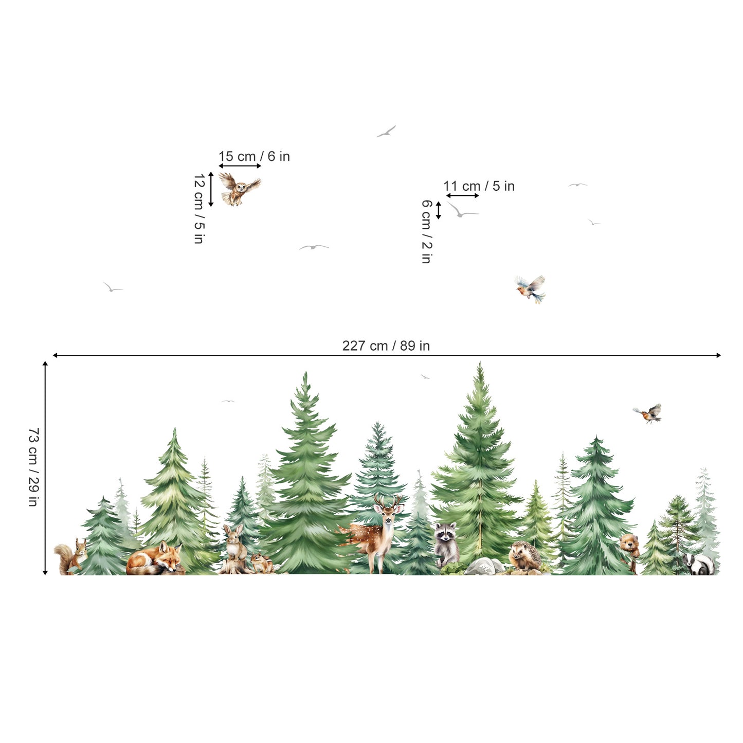 decalmile Large Watercolor Pine Tree Animals Wall Stickers Woodland Forest Tree Fox Deer Bear Wall Decals