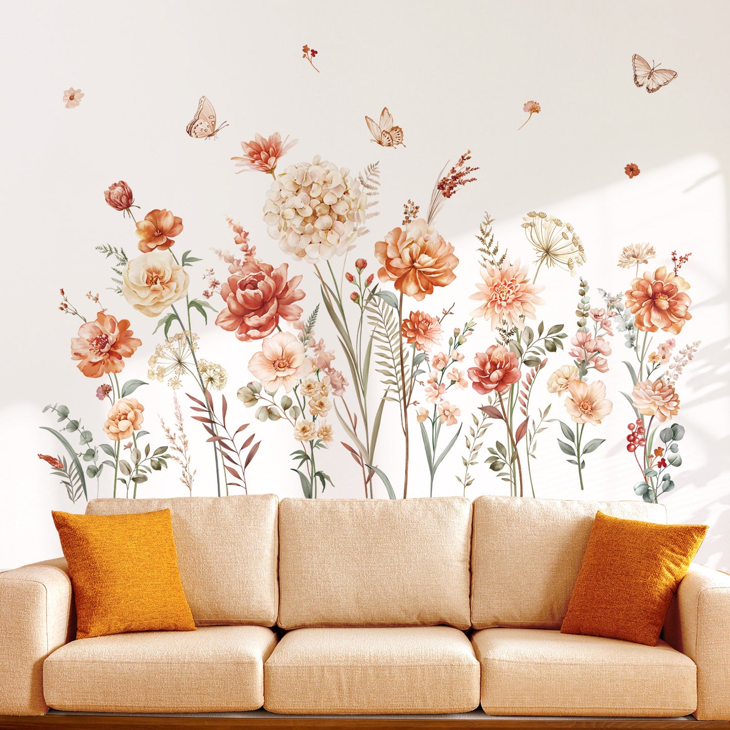 decalmile Boho Flower Wall Decals Wildflower Garden Floral Grass Wall Stickers