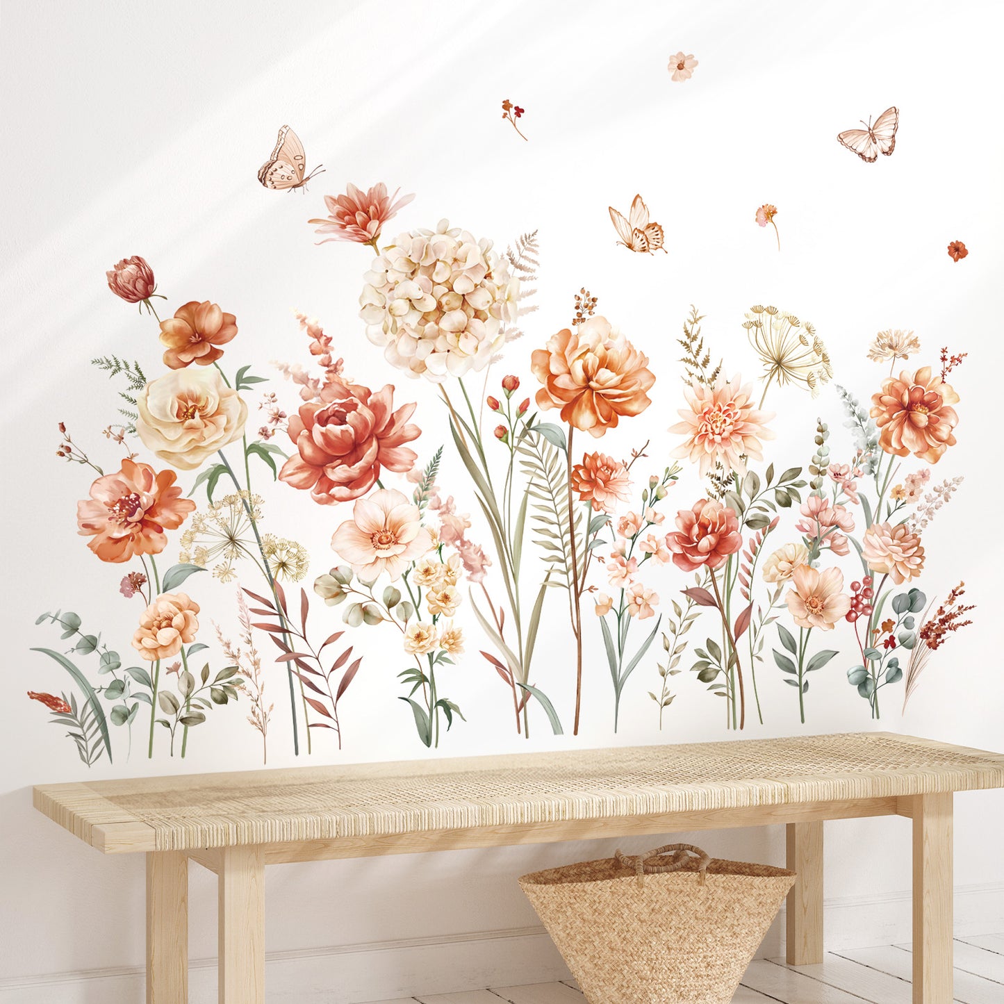 decalmile Boho Flower Wall Decals Wildflower Garden Floral Grass Wall Stickers