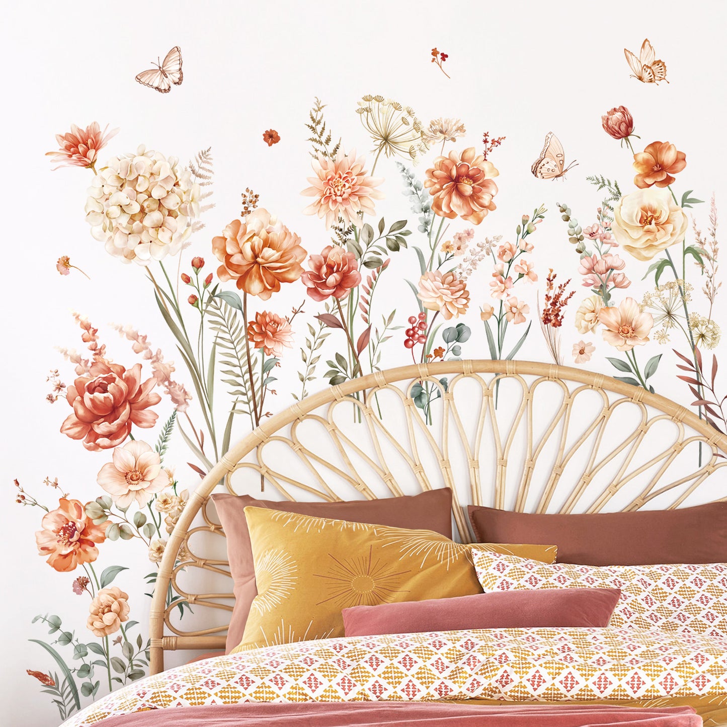 decalmile Boho Flower Wall Decals Wildflower Garden Floral Grass Wall Stickers