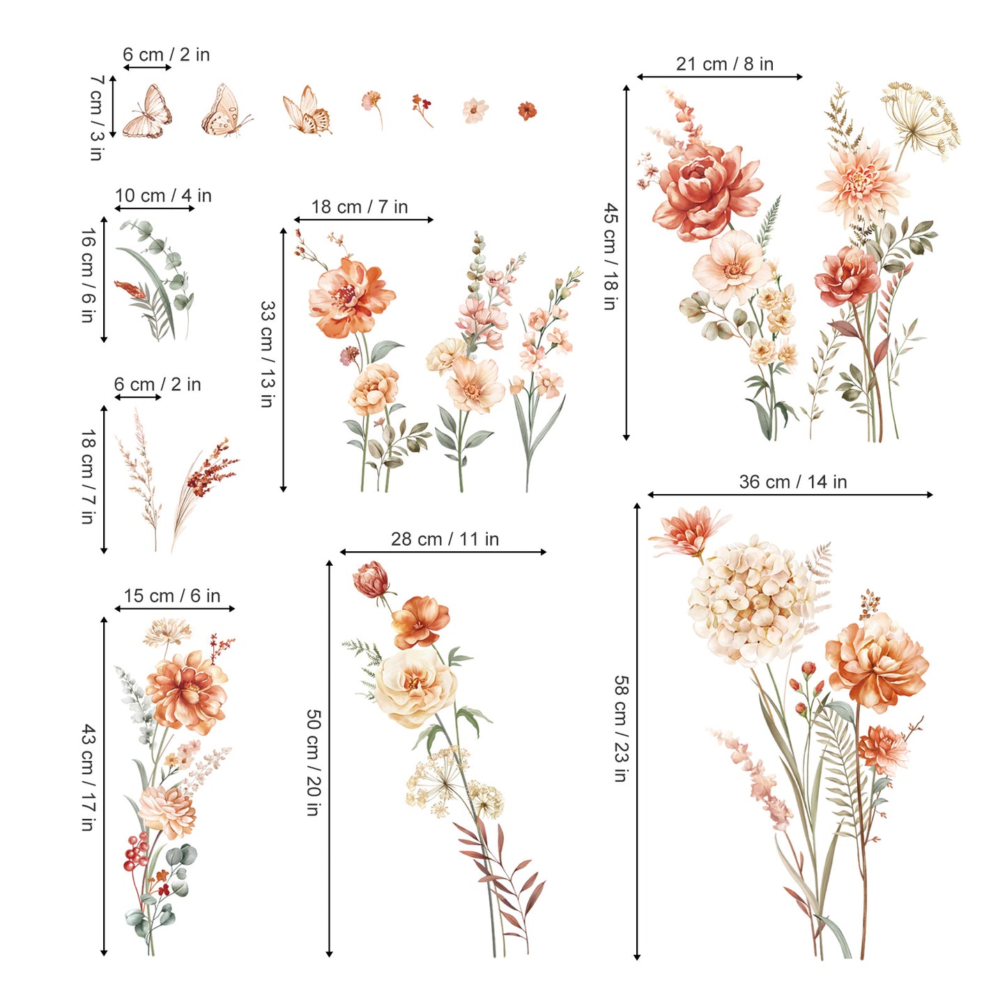 decalmile Boho Flower Wall Decals Wildflower Garden Floral Grass Wall Stickers