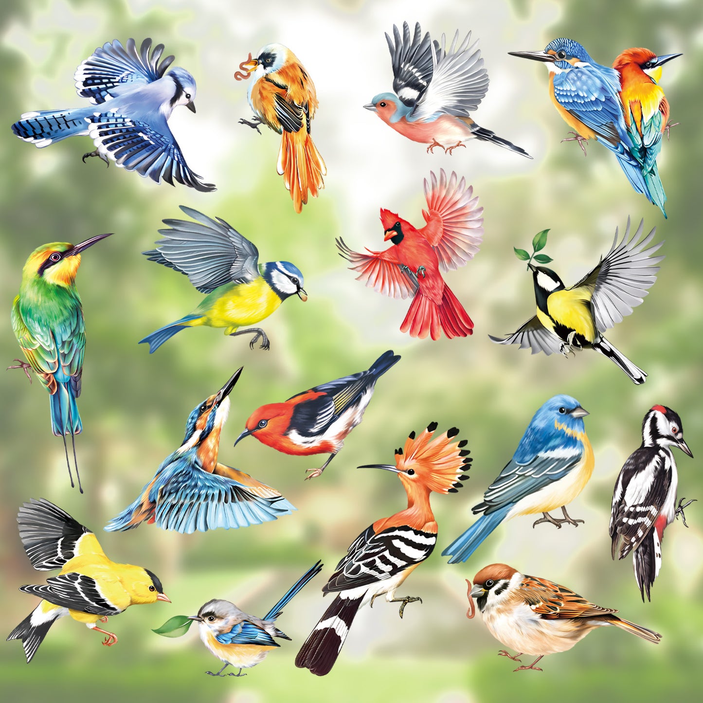 decalmile Spring Summer Birds Double Sided Window Clings Hummingbird Parrot Anti-Collision Window Decals