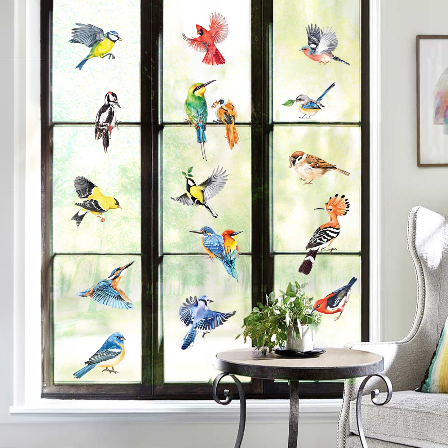 decalmile Spring Summer Birds Double Sided Window Clings Hummingbird Parrot Anti-Collision Window Decals