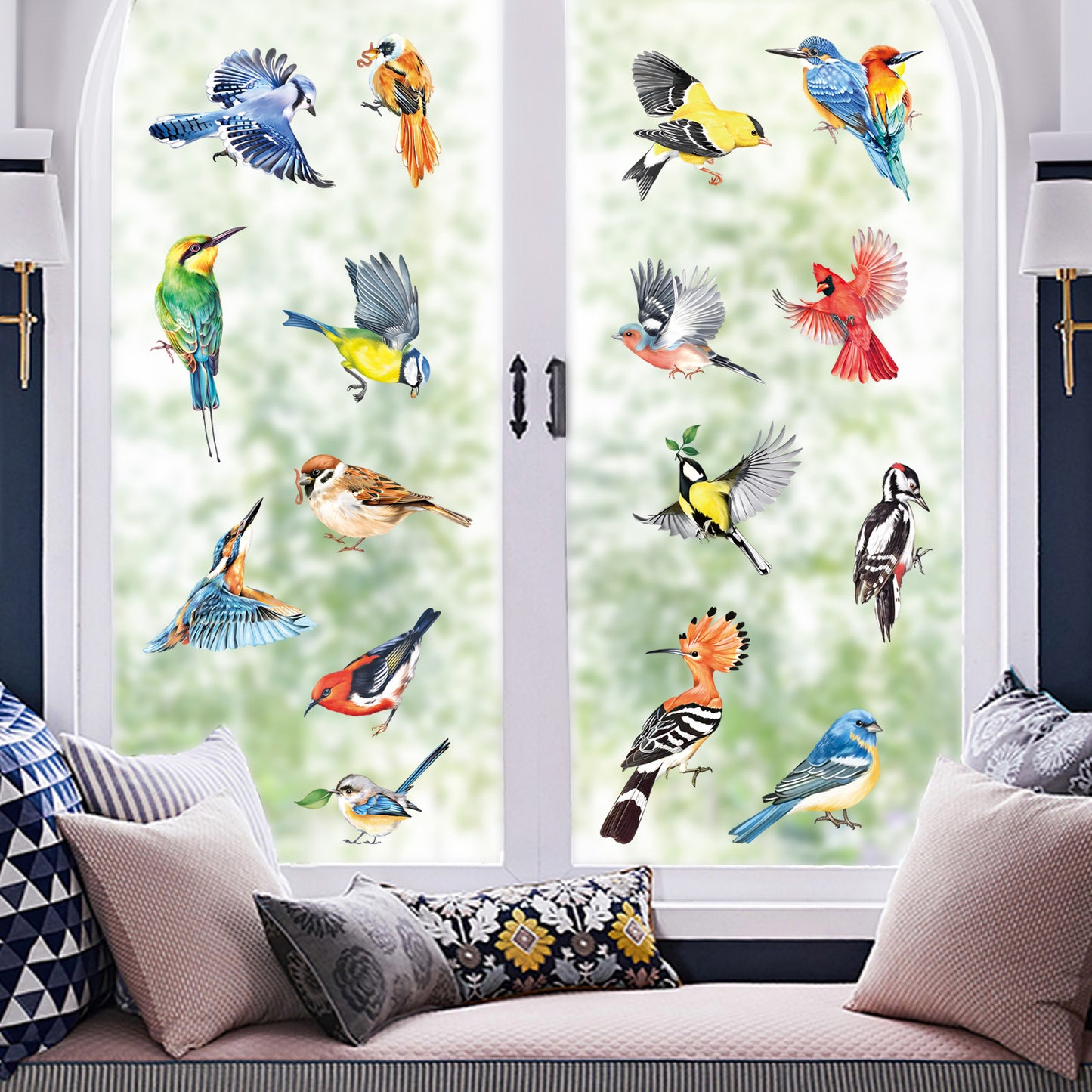 decalmile Spring Summer Birds Double Sided Window Clings Hummingbird Parrot Anti-Collision Window Decals