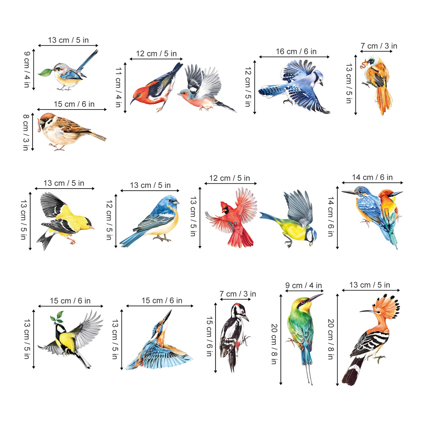 decalmile Spring Summer Birds Double Sided Window Clings Hummingbird Parrot Anti-Collision Window Decals