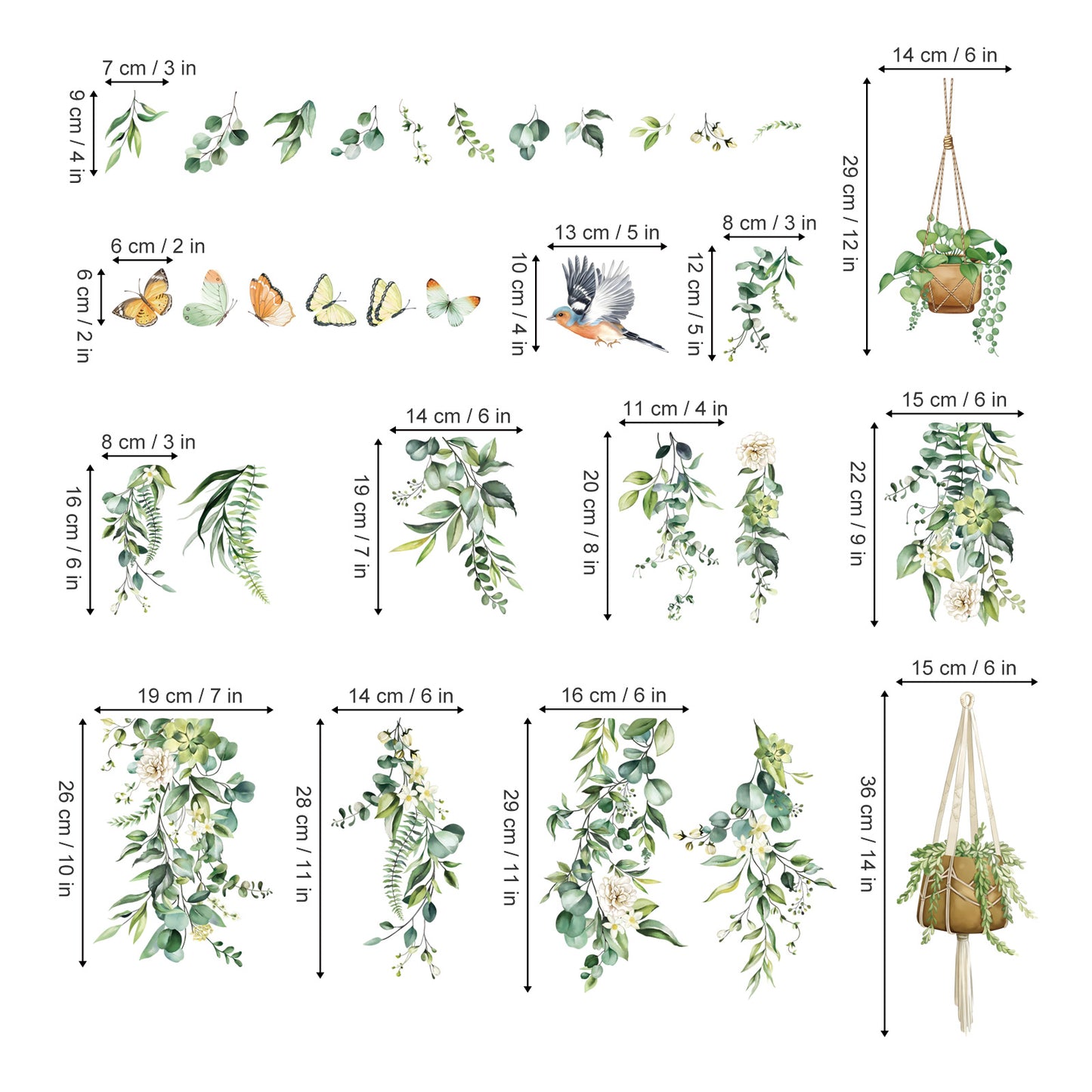 decalmile Spring Hanging Vine Double Sided Window Clings Green Leaves Flower Birds Anti-Collision Window Decals
