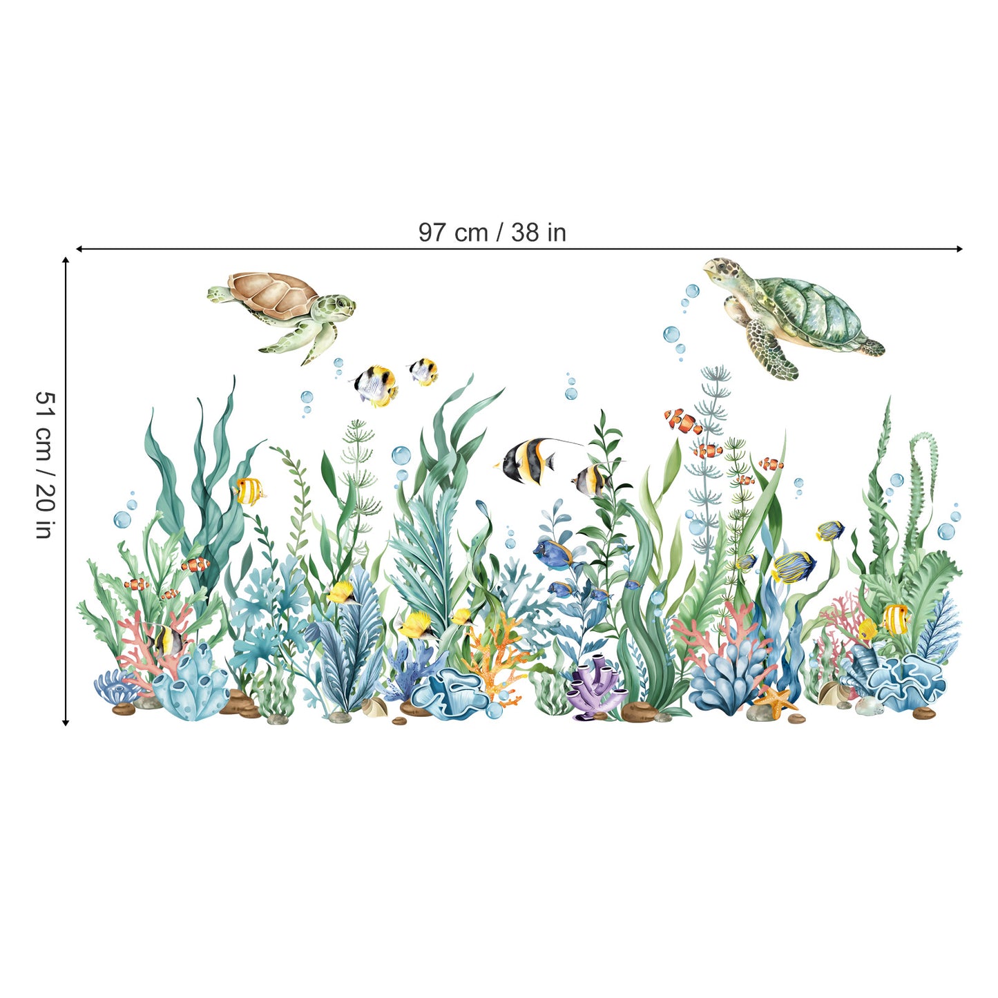 decalmile Summer Under The Sea Seaweed Double Sided Window Clings Ocean Grass Turtle Fish Anti-Collision Window Decals