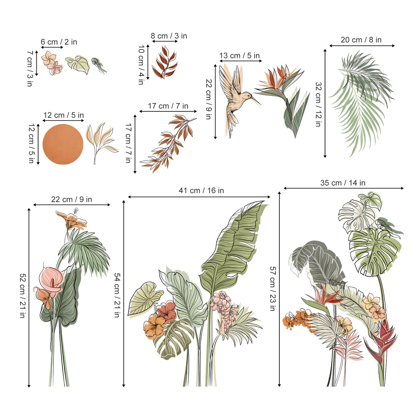 decalmile Boho Tropical Leaves Flower Wall Decals Bohemian Floral Plants Wall Stickers