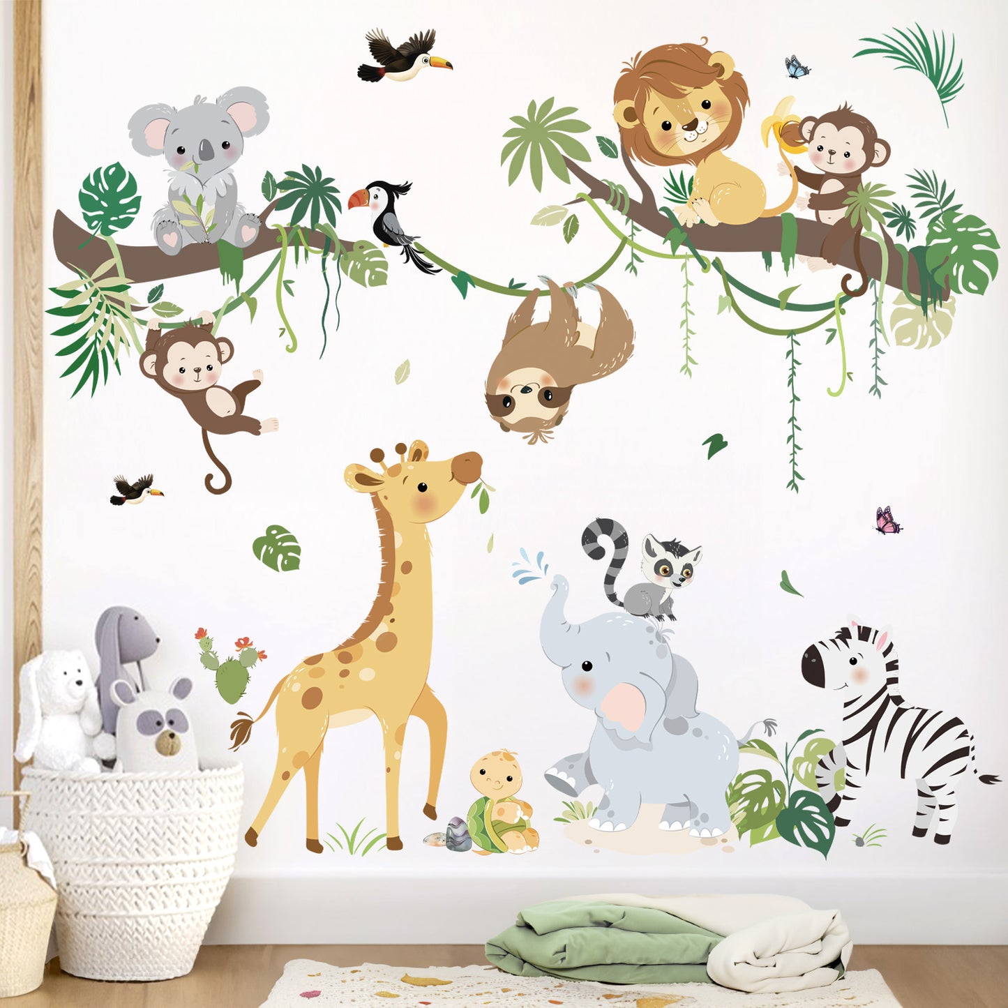 decalmile Jungle Animals Tree Branch Wall Decals Safari Monkey Giraffe Lion Wall Stickers