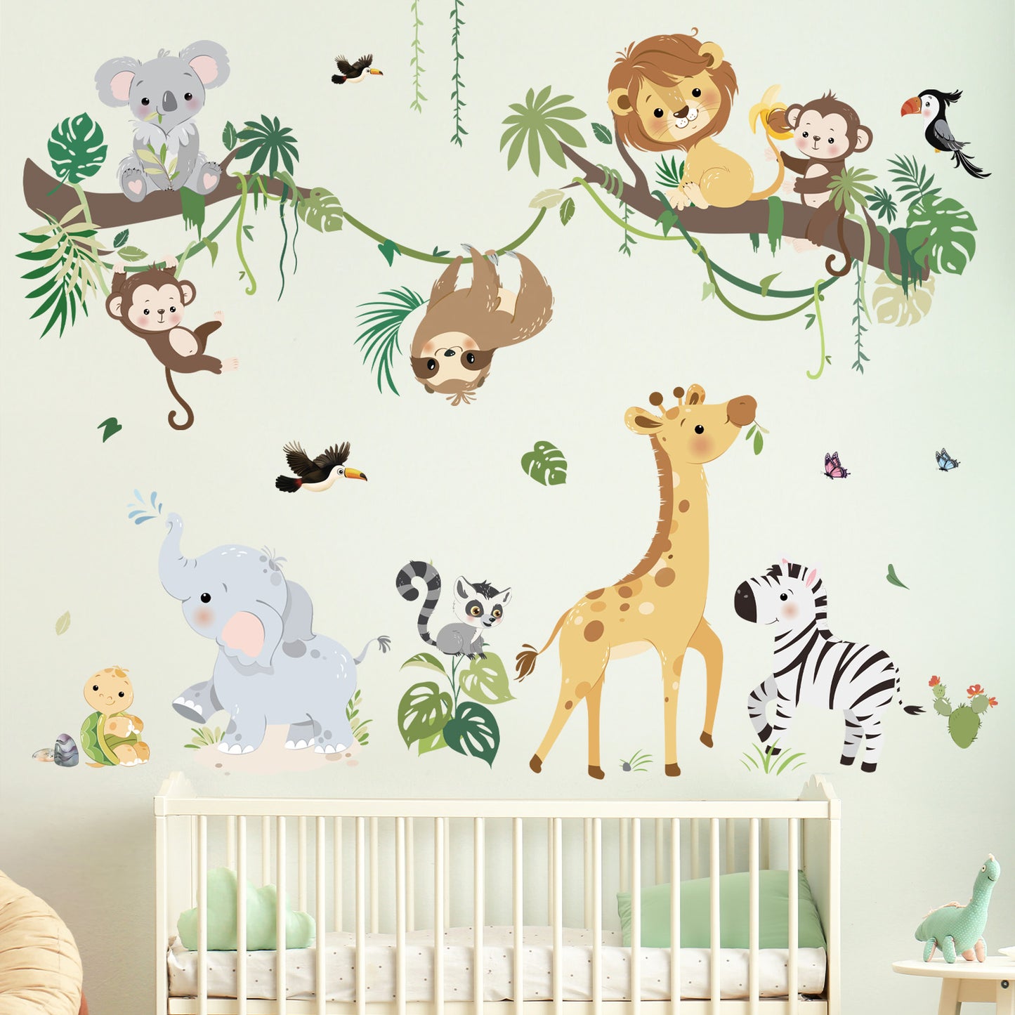 decalmile Jungle Animals Tree Branch Wall Decals Safari Monkey Giraffe Lion Wall Stickers
