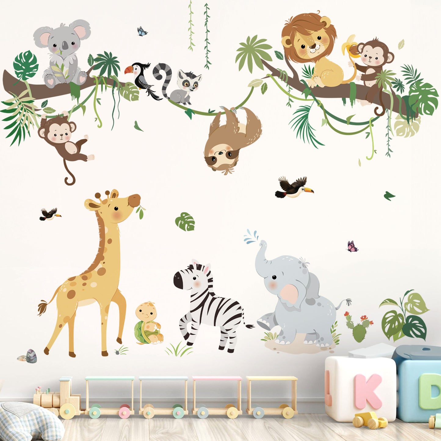decalmile Jungle Animals Tree Branch Wall Decals Safari Monkey Giraffe Lion Wall Stickers