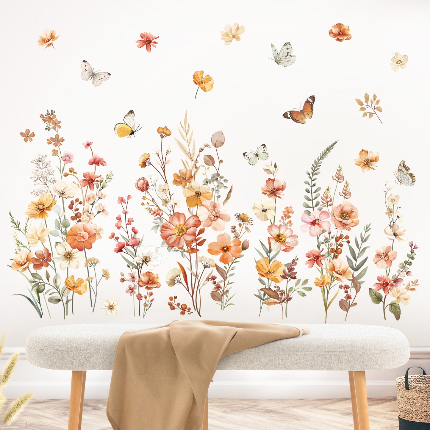 decalmile Boho Flower Wall Decals Garden Floral Butterflies Wildflower Wall Stickers