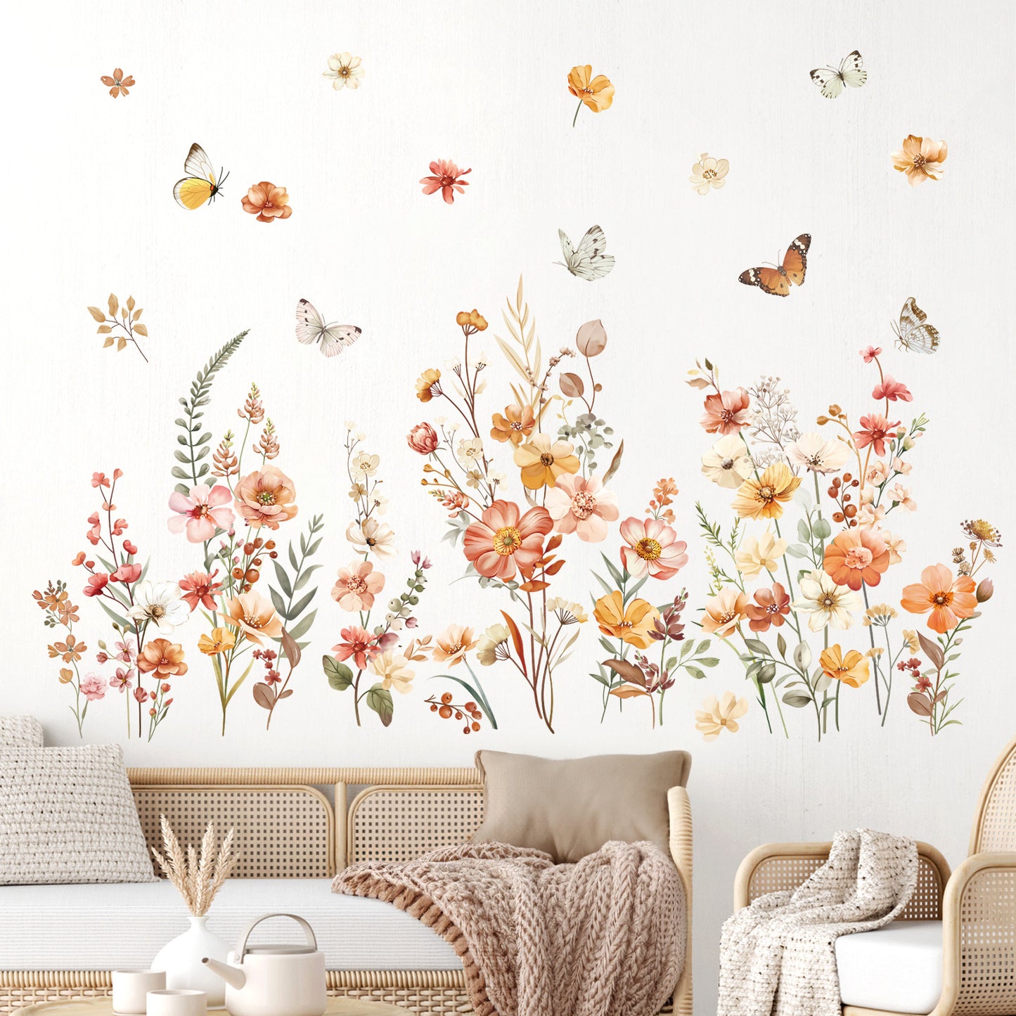 decalmile Boho Flower Wall Decals Garden Floral Butterflies Wildflower Wall Stickers