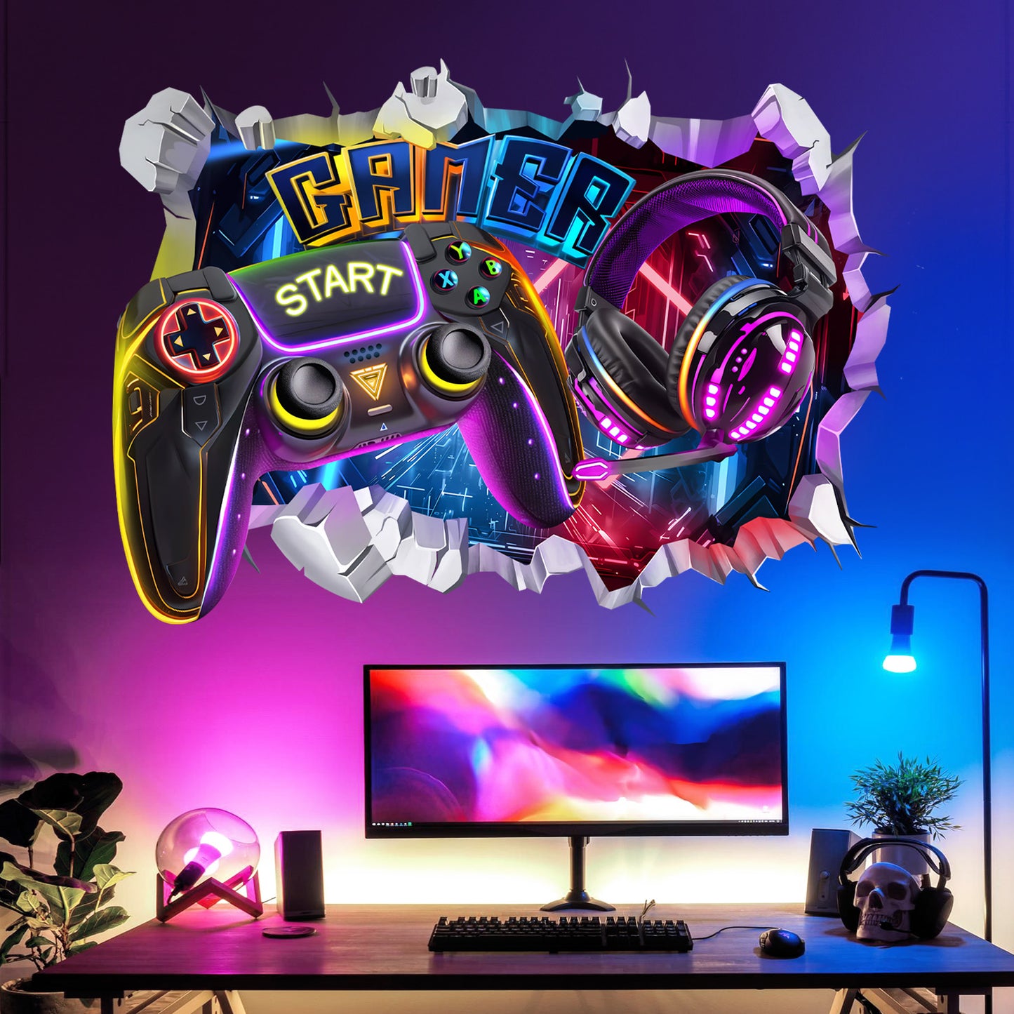 decalmile Large 3D Game Wall Decals Gamer Controller Video Gaming Joystick Wall Stickers