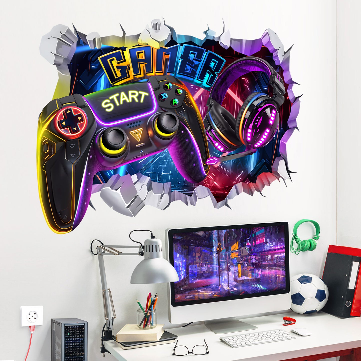 decalmile Large 3D Game Wall Decals Gamer Controller Video Gaming Joystick Wall Stickers