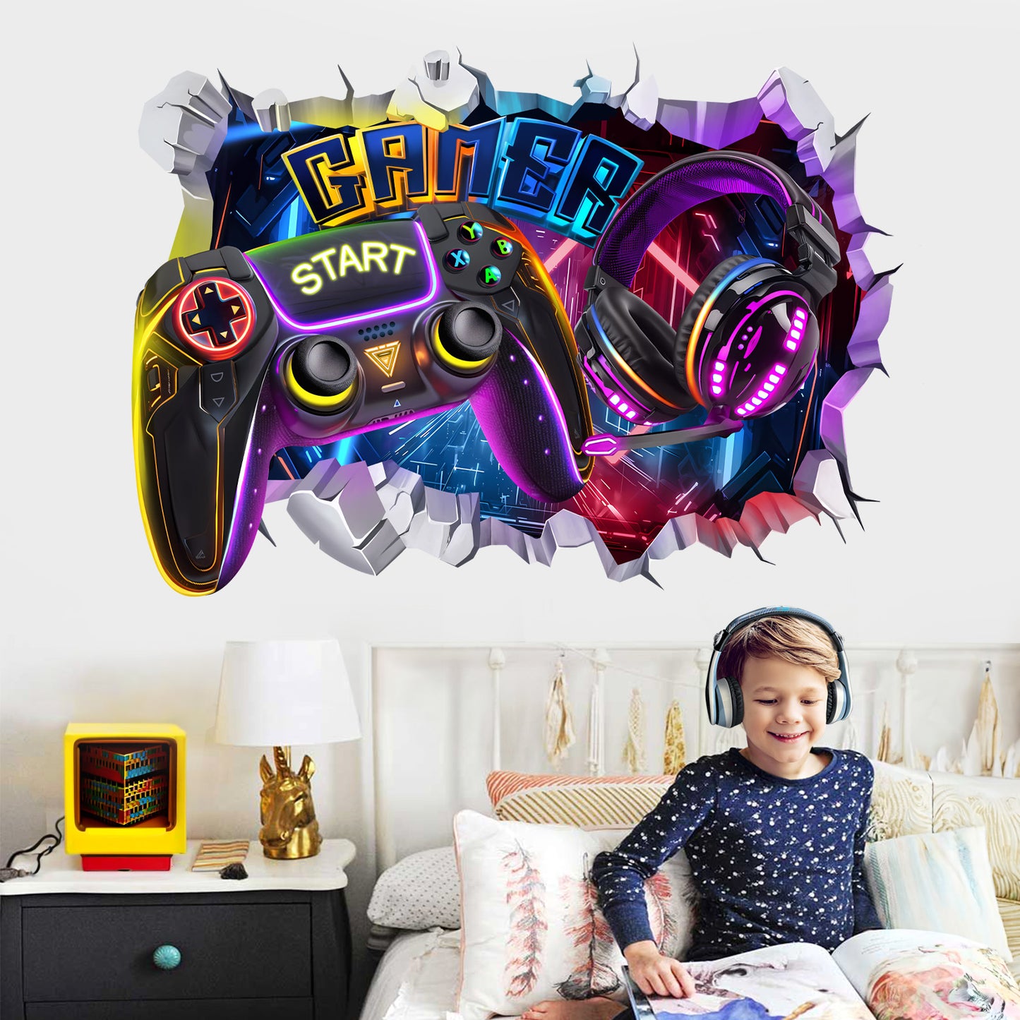 decalmile Large 3D Game Wall Decals Gamer Controller Video Gaming Joystick Wall Stickers