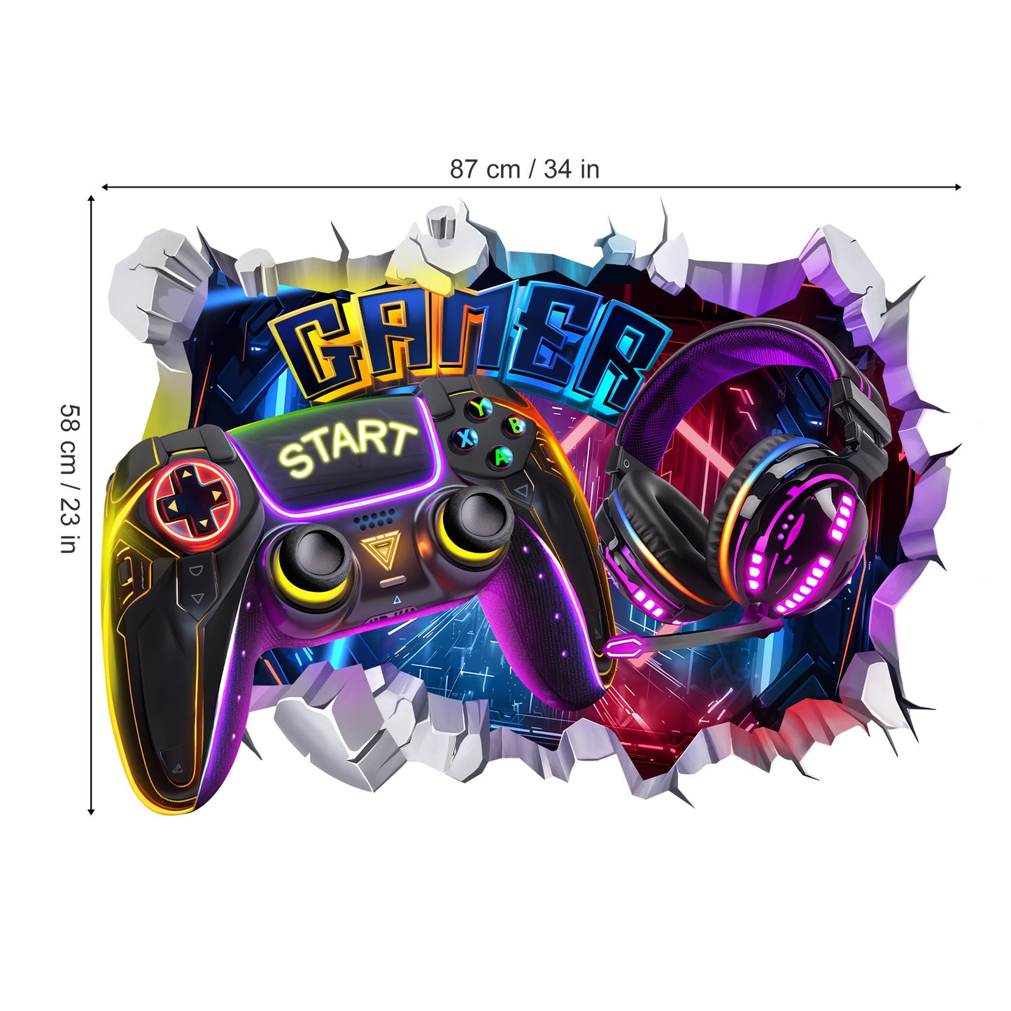 decalmile Large 3D Game Wall Decals Gamer Controller Video Gaming Joystick Wall Stickers